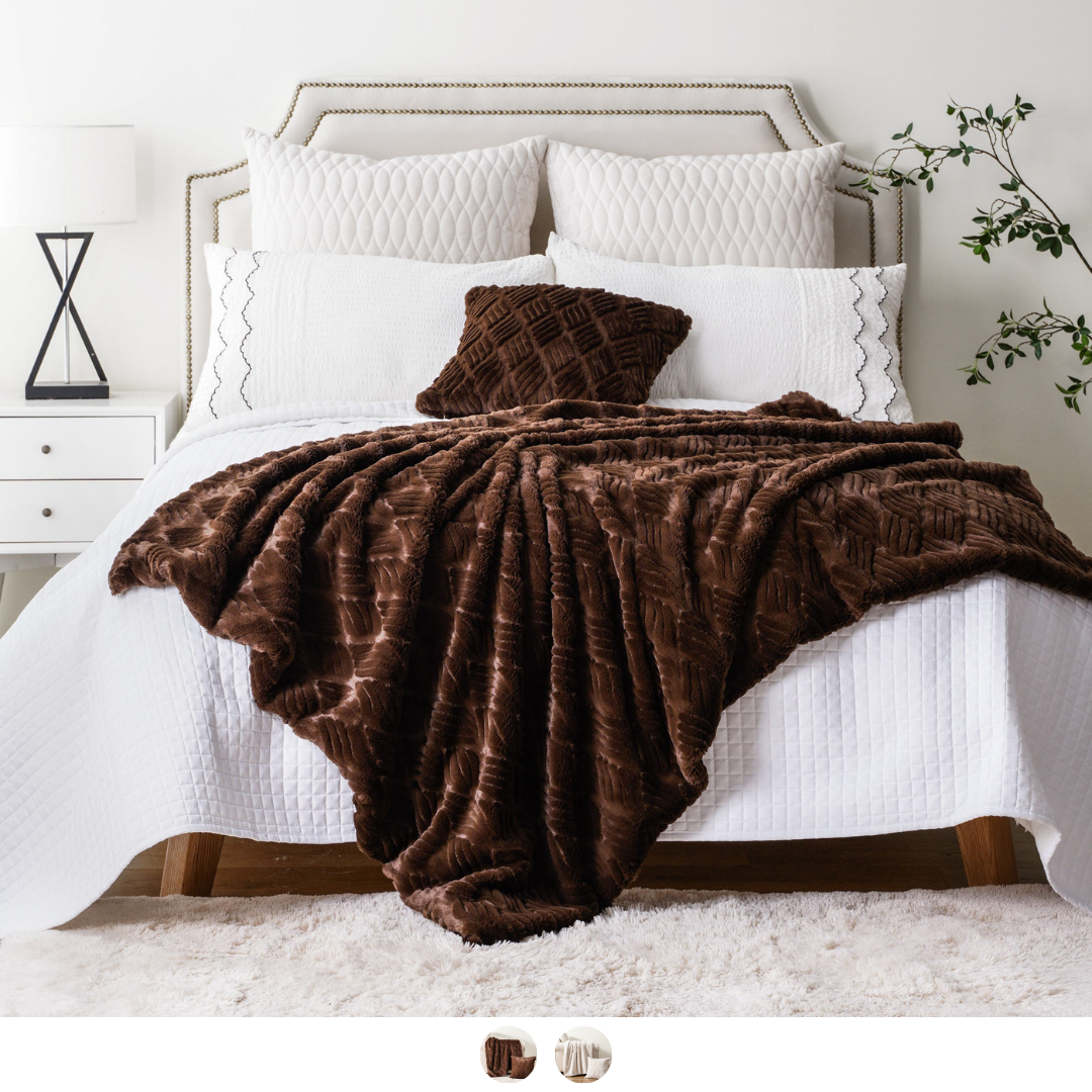 Faux Fur Blanket and Pillow Set BATTILO HOME