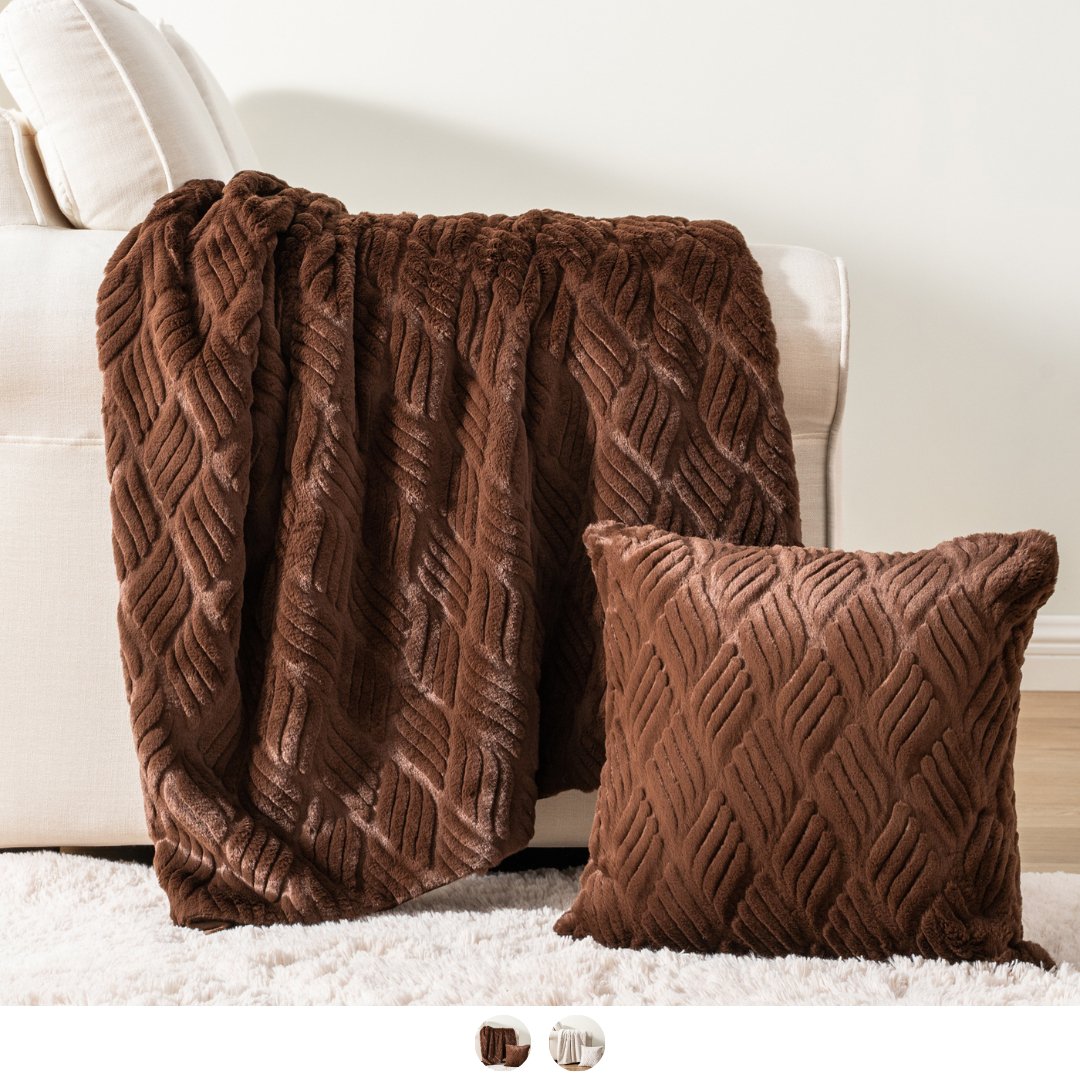 Faux Fur Blanket and Pillow Set BATTILO HOME