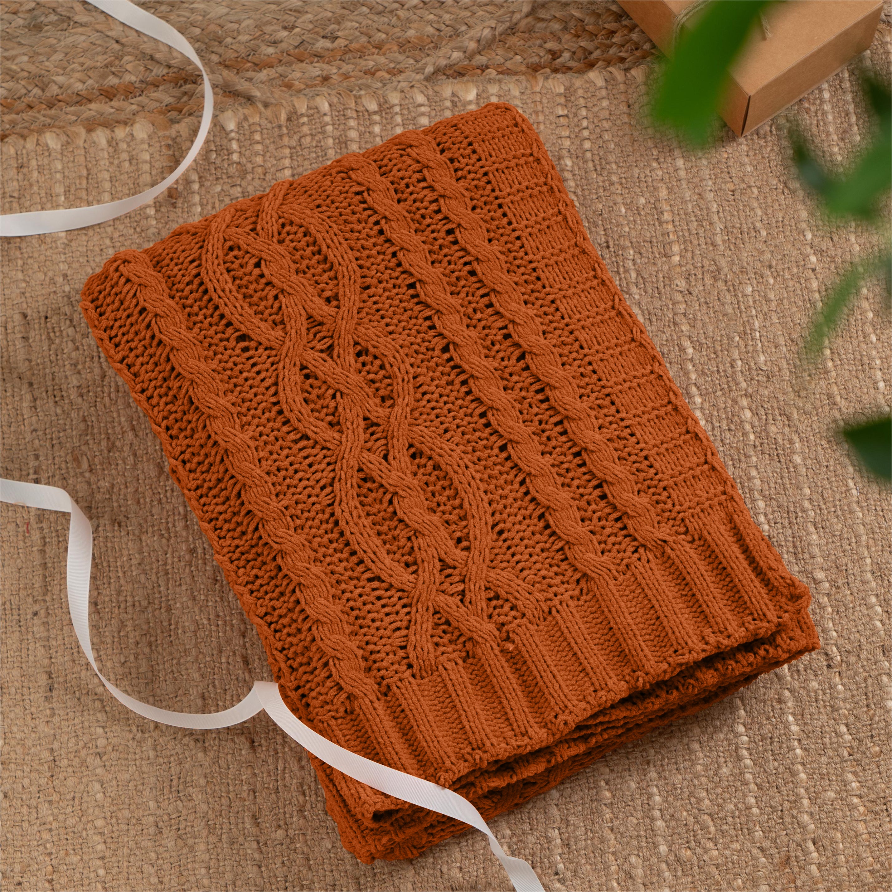 Chenille Cable Knit Throw Blanket