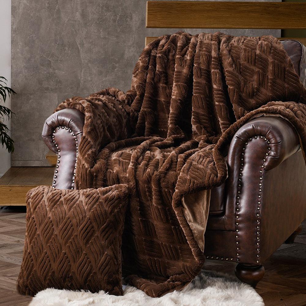 Faux Fur Blanket and Pillow Set BATTILO HOME