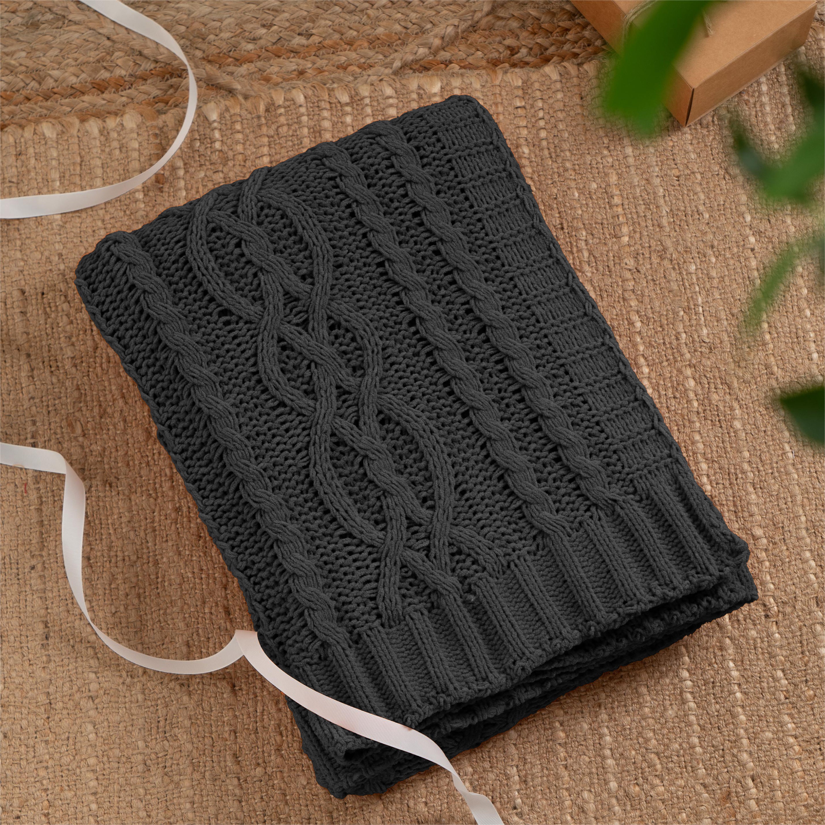 Chenille Cable Knit Throw Blanket