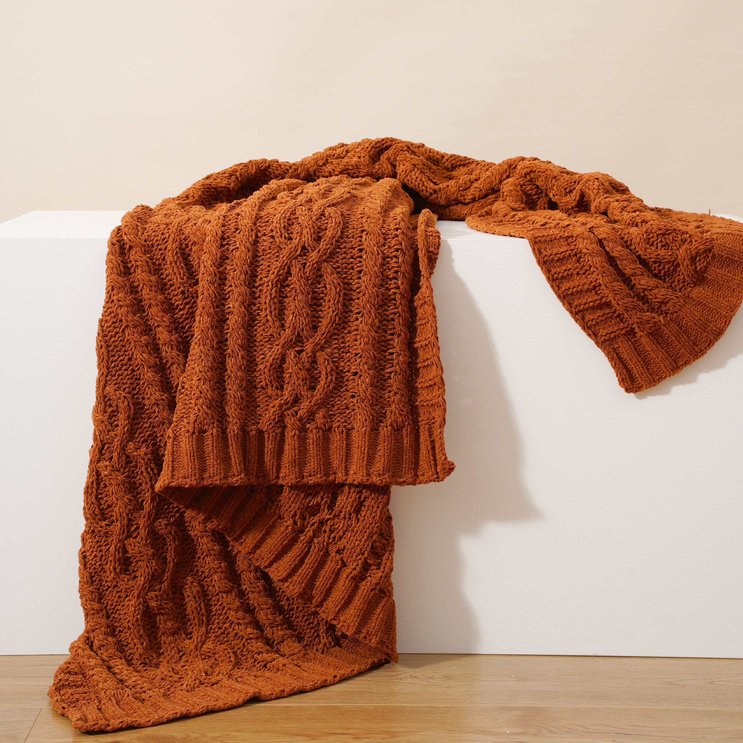 Chenille Cable Knit Throw Blanket