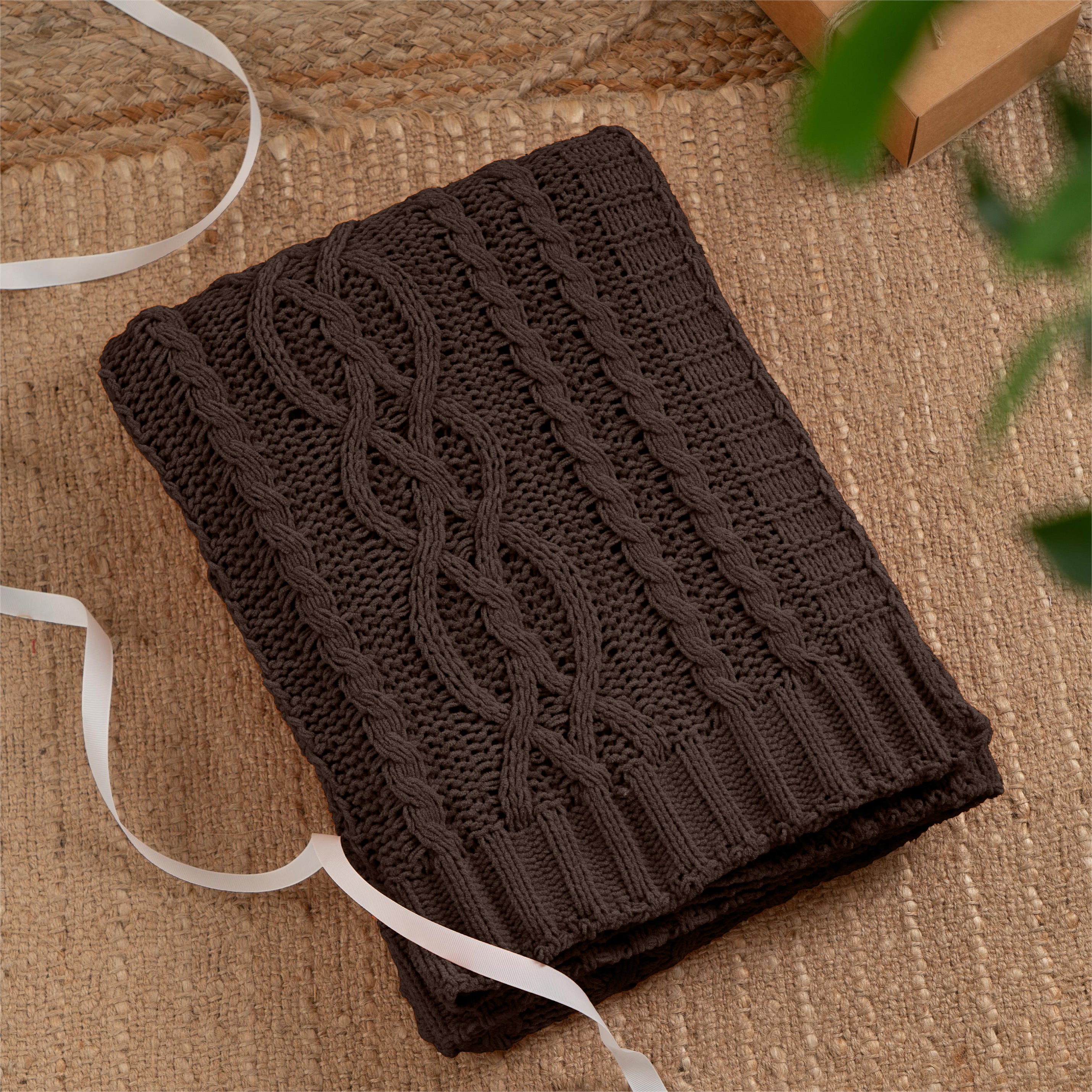 Chenille Cable Knit Throw Blanket