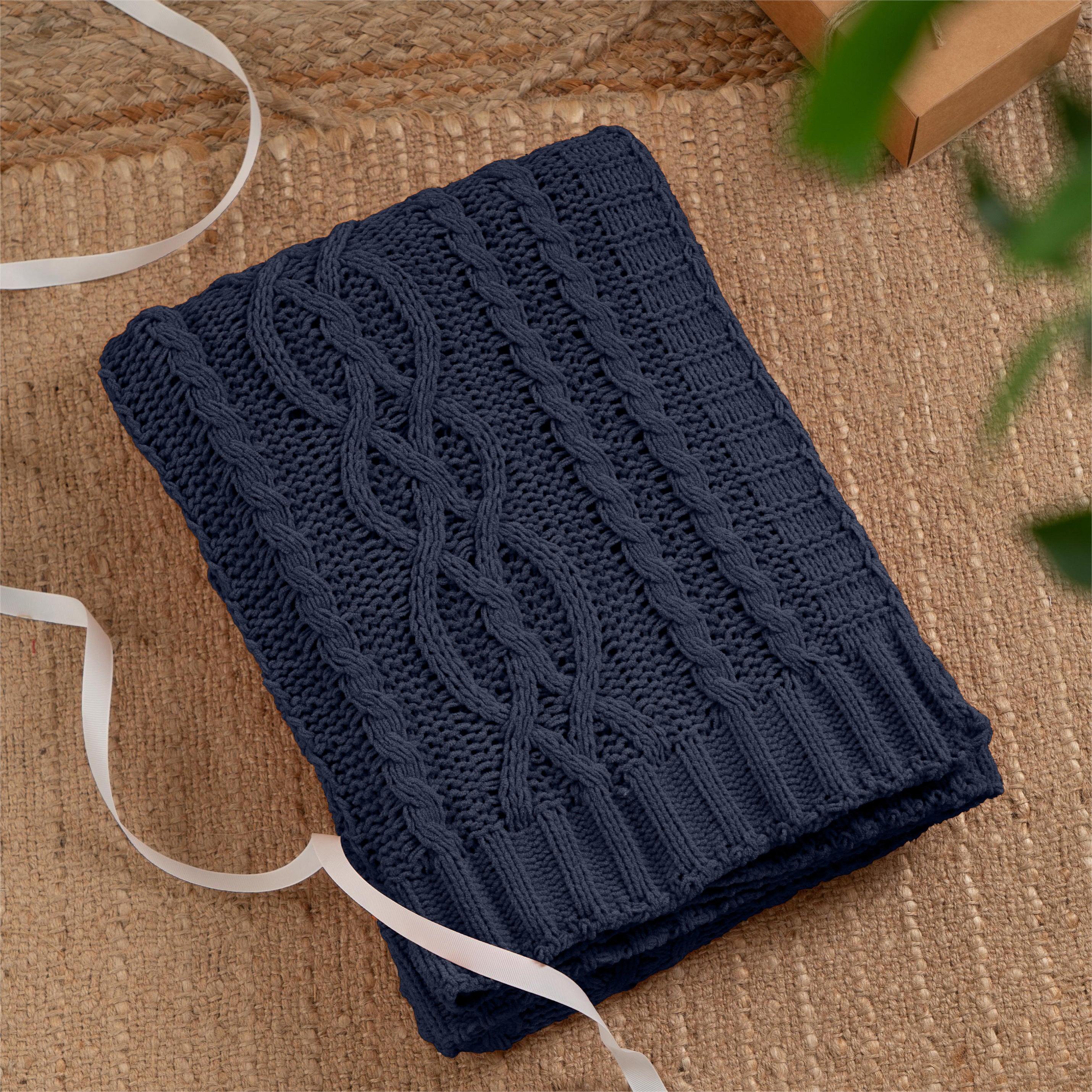 Chenille Cable Knit Throw Blanket