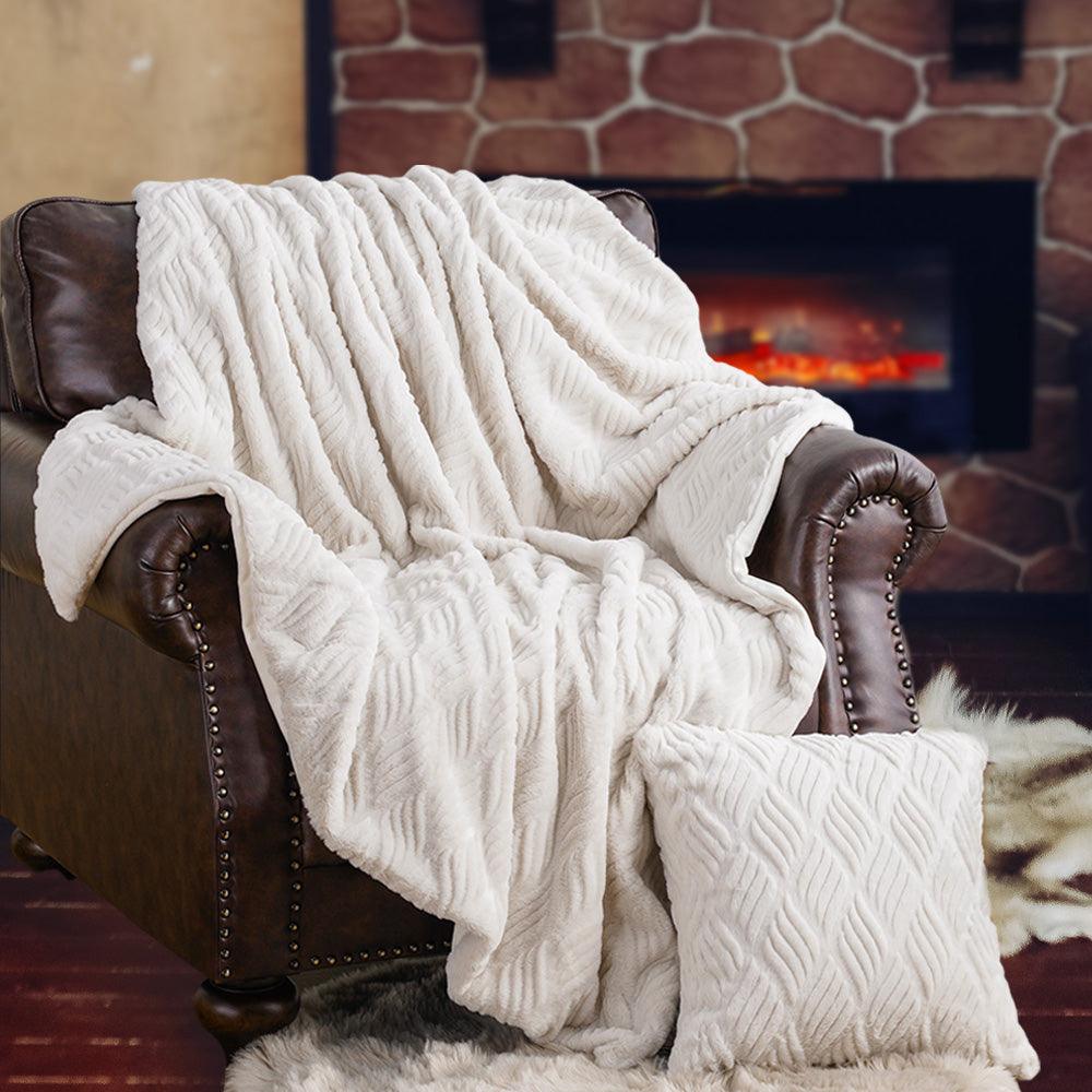 Faux Fur Blanket and Pillow Set BATTILO HOME