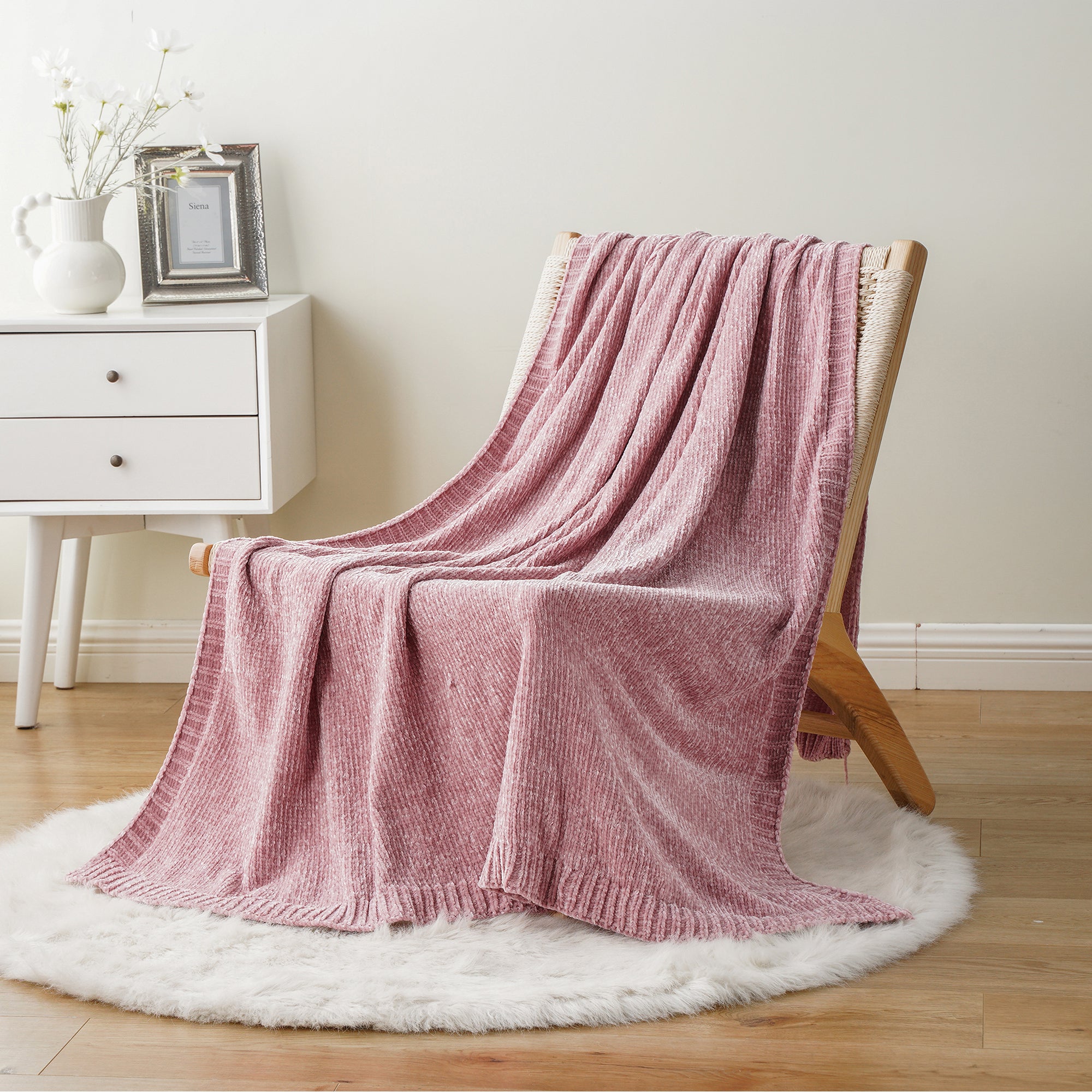 Couverture en tricot chenille texturé