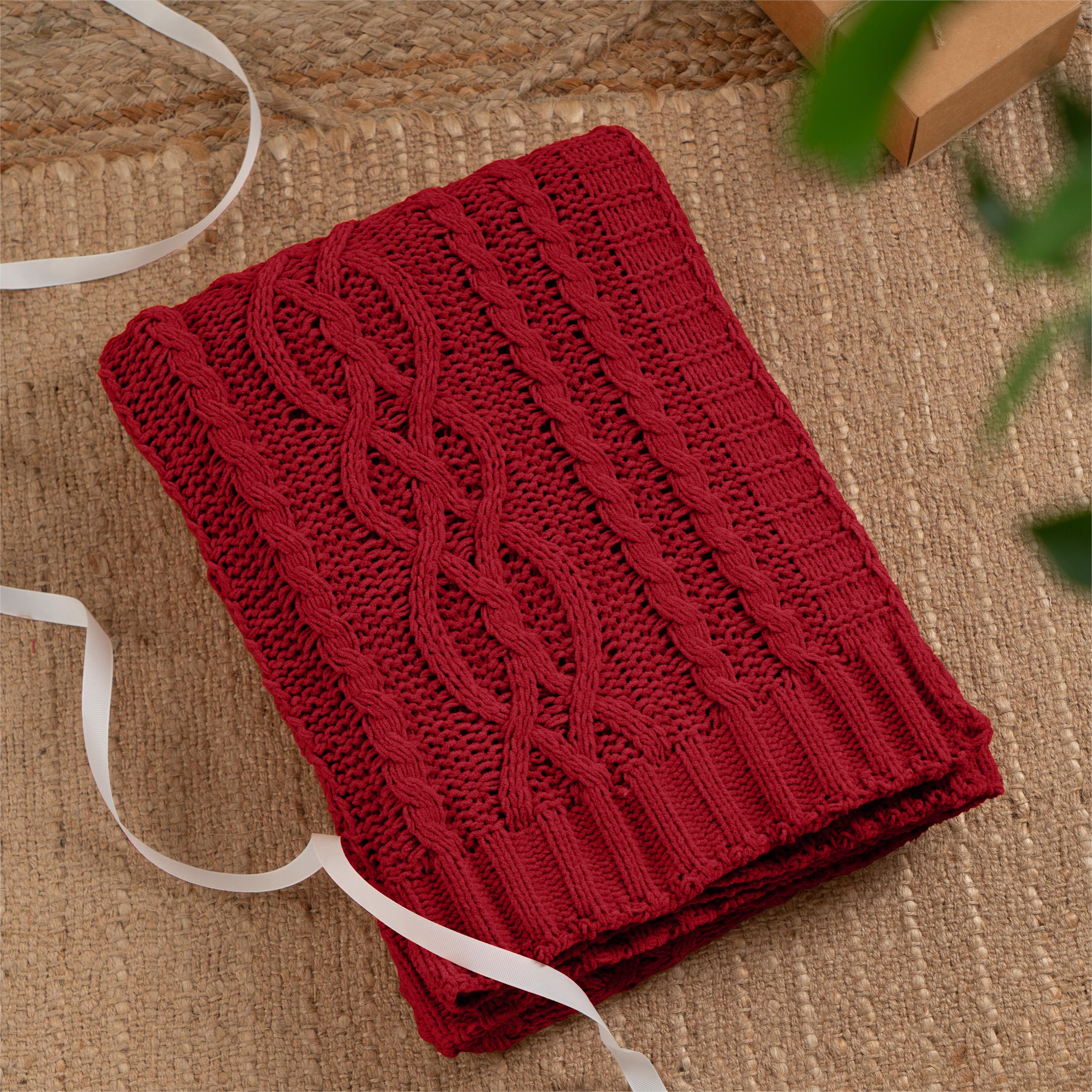 Chenille Cable Knit Throw Blanket