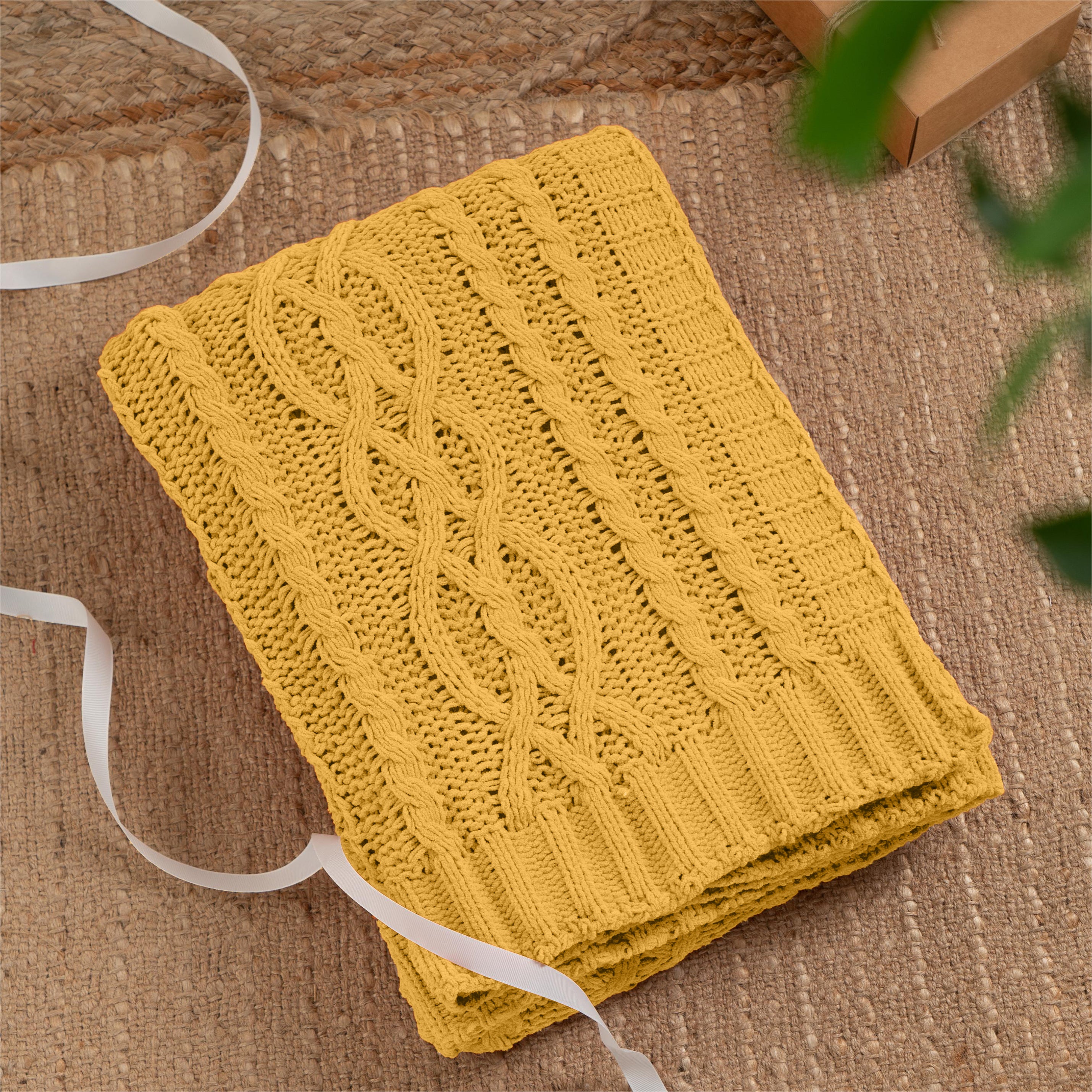 Chenille Cable Knit Throw Blanket