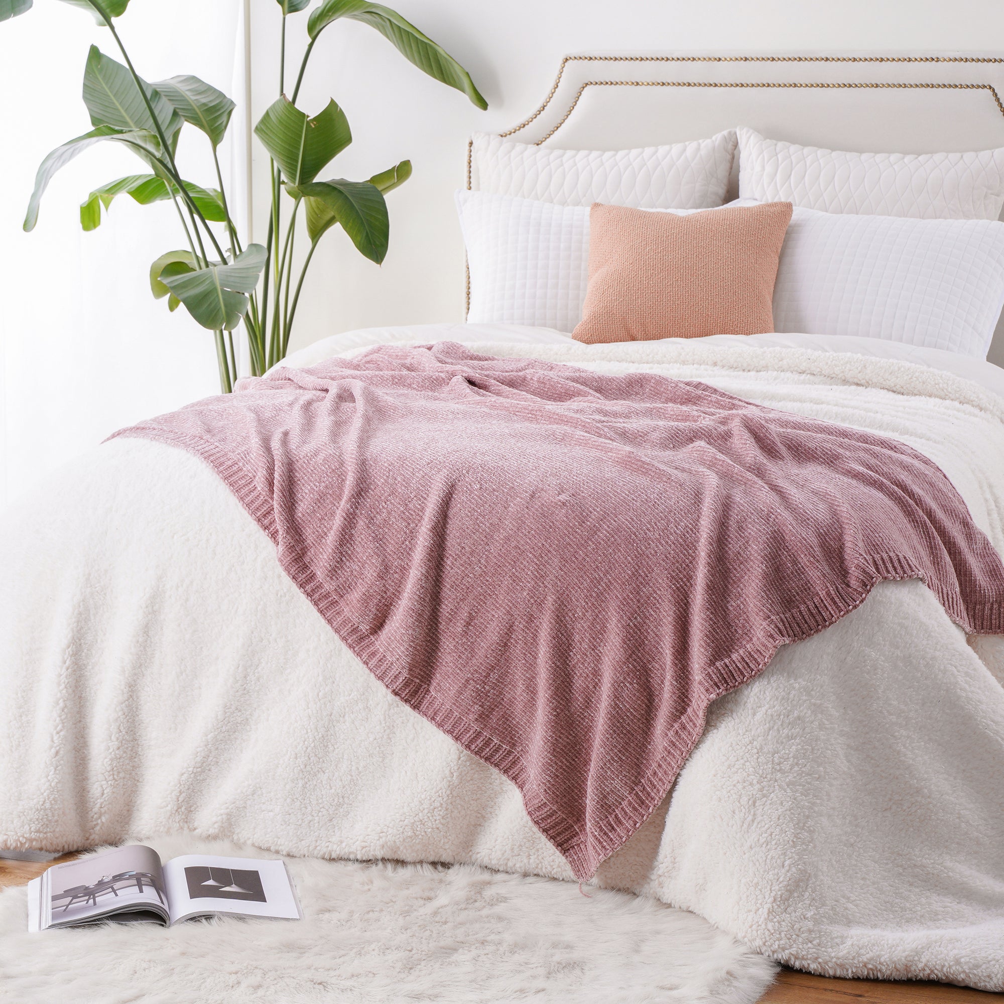 Couverture en tricot chenille texturé