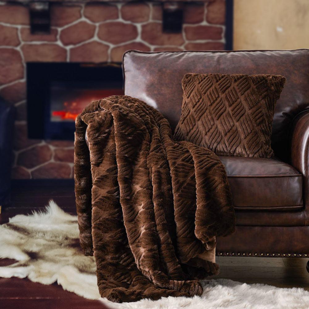 Faux Fur Blanket and Pillow Set BATTILO HOME