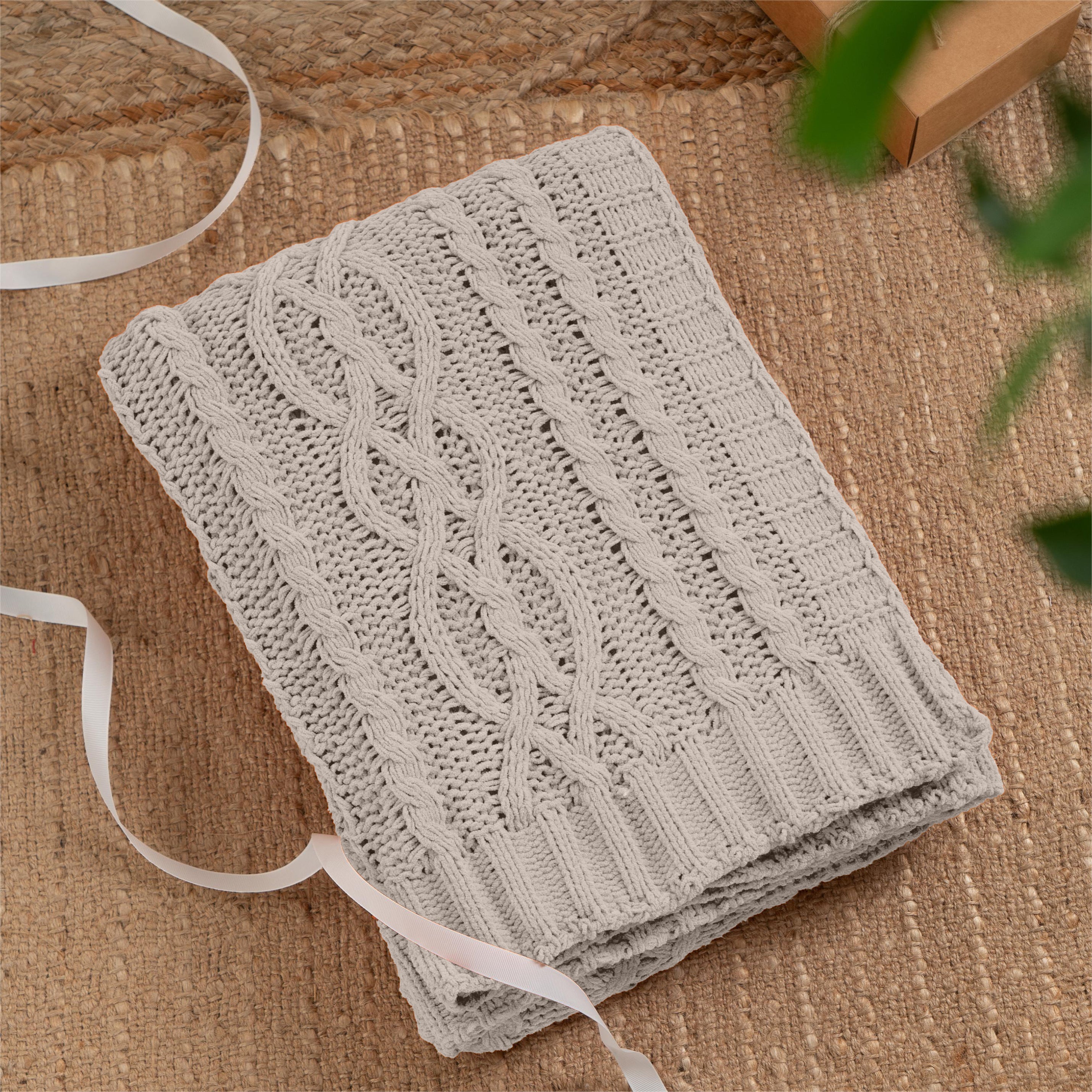 Chenille Cable Knit Throw Blanket