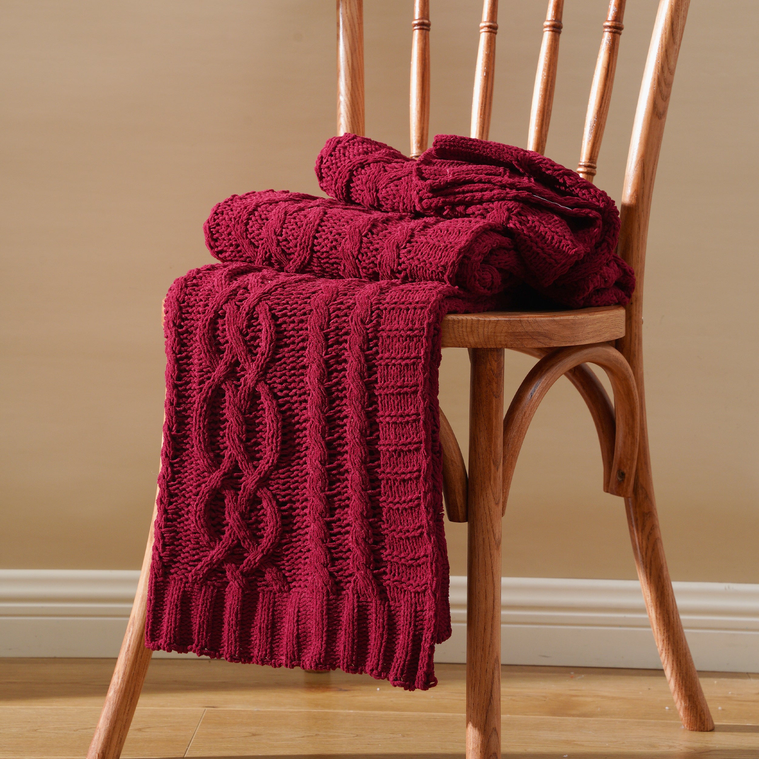 Chenille Cable Knit Throw Blanket