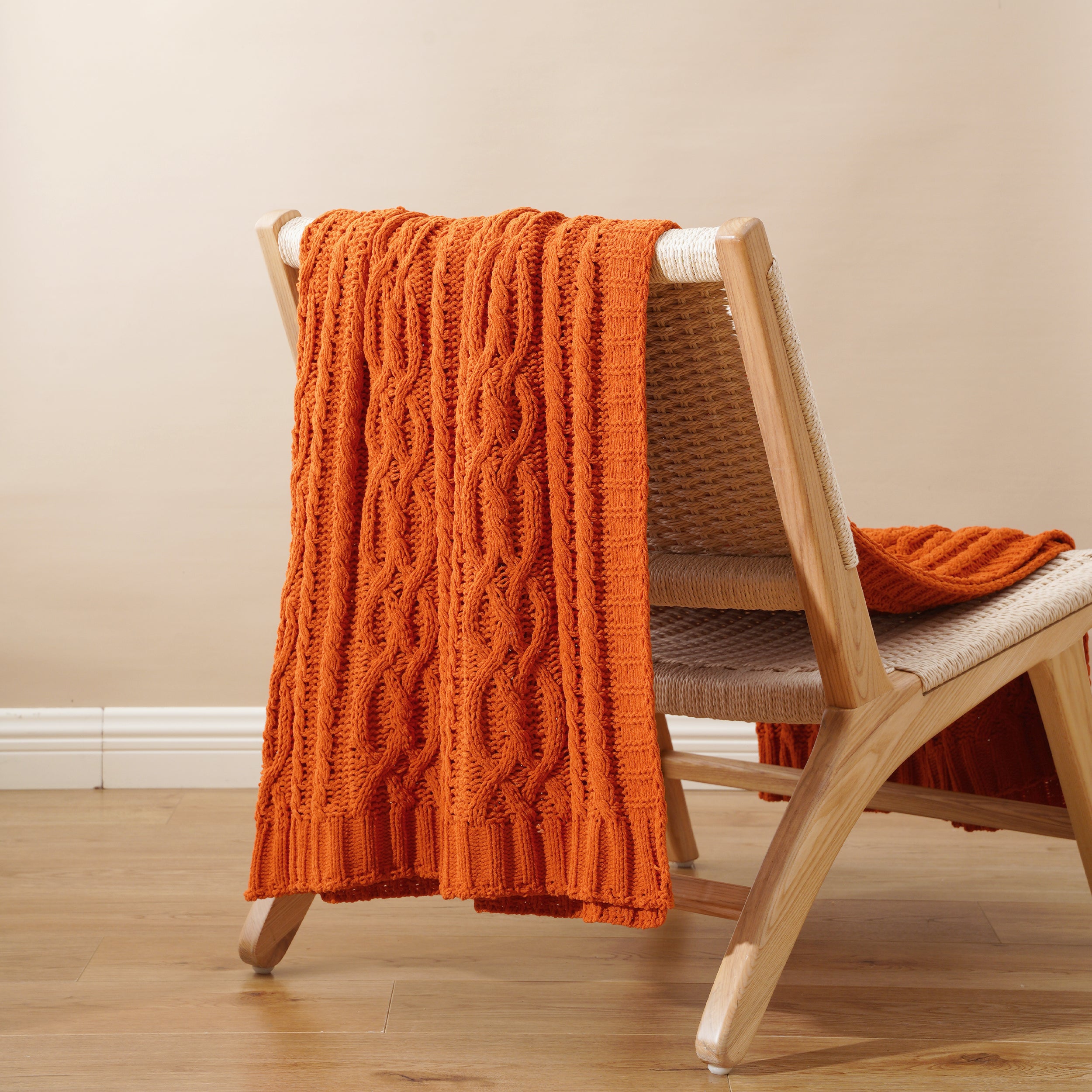 Chenille Cable Knit Throw Blanket