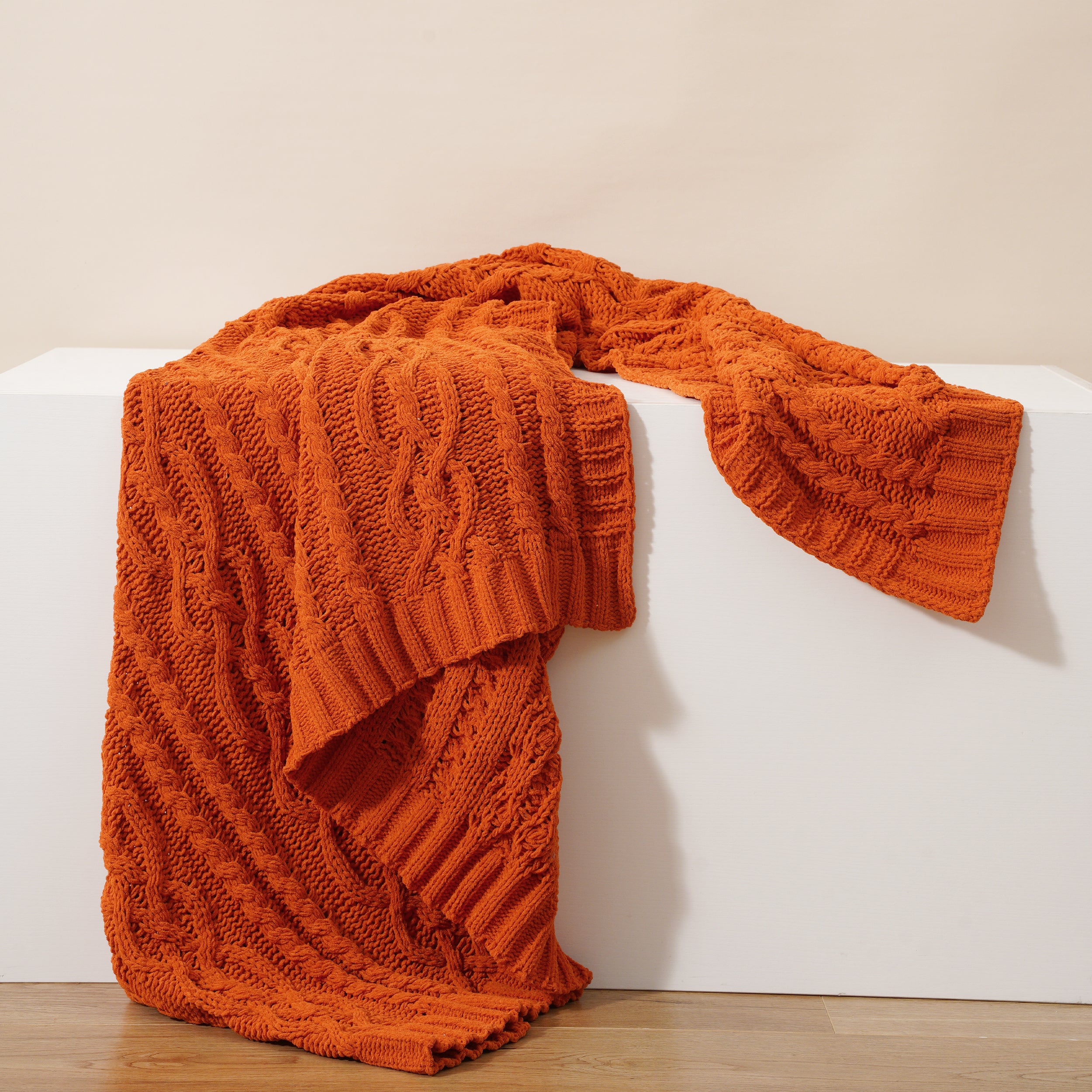 Chenille Cable Knit Throw Blanket