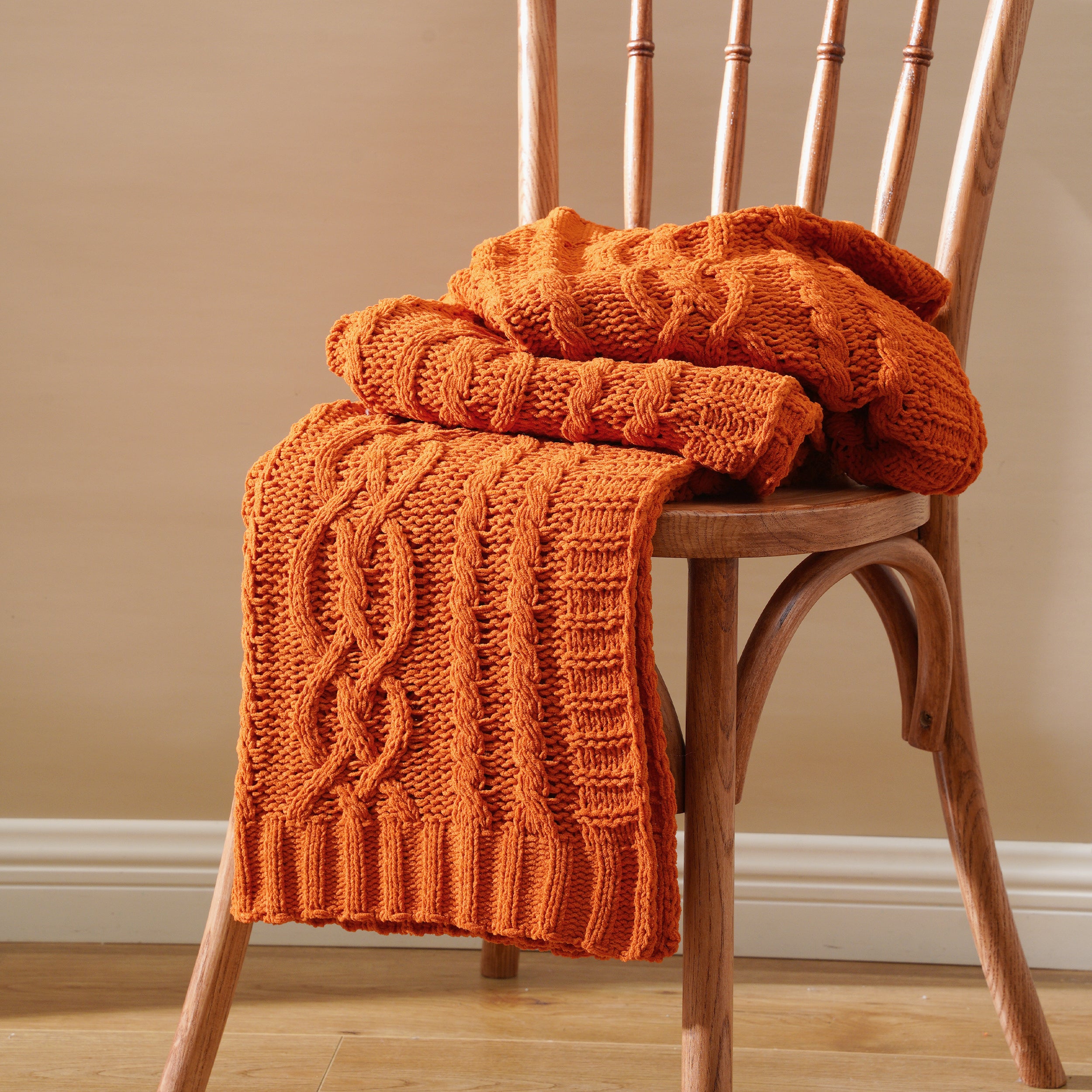 Chenille Cable Knit Throw Blanket