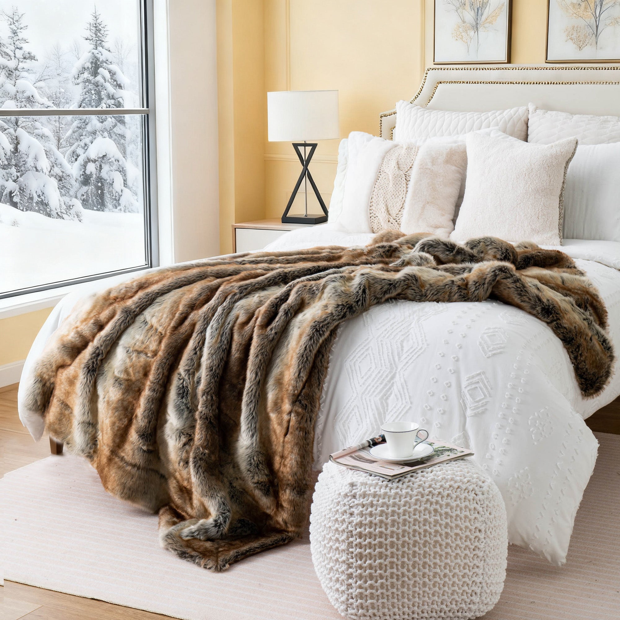 BATTILO HOME Kunstfell-Überwurfdecke – 152,4 X 203,2 Cm, Kamelfarben – Weich, Wendbar (Kunstfell/Plüsch) – Für Bett & Sofa
