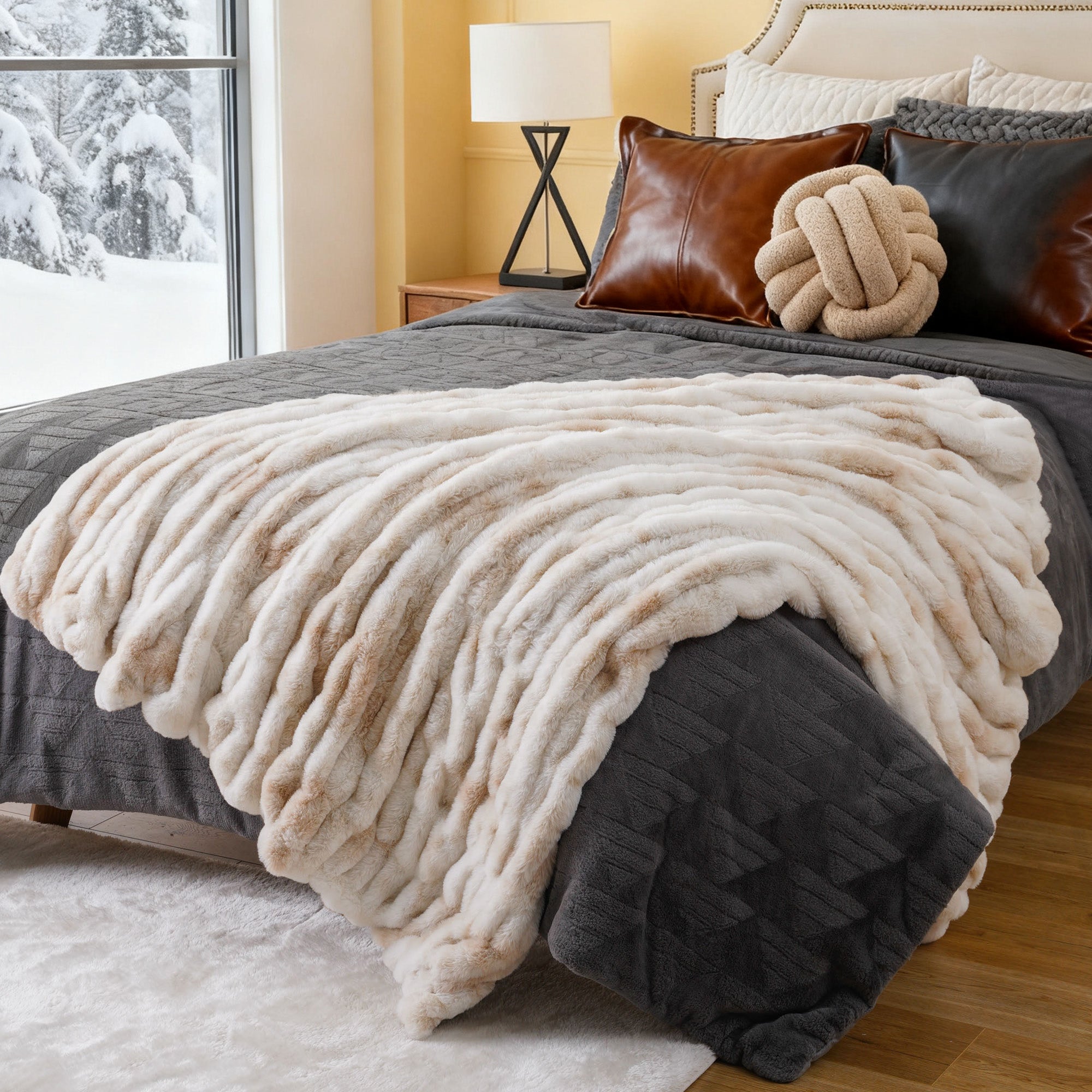 Faux Fur Ruched Blanket