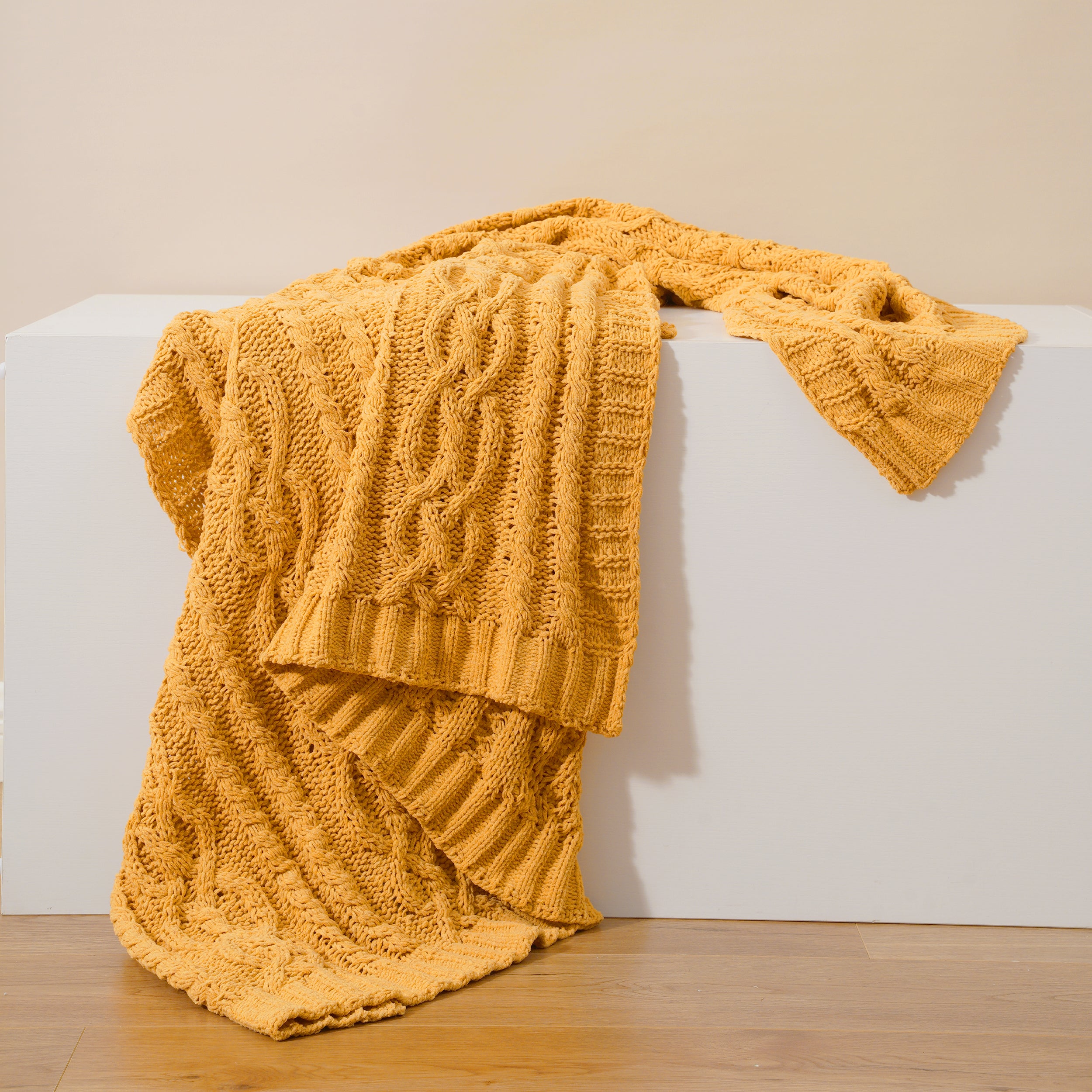 Chenille Cable Knit Throw Blanket