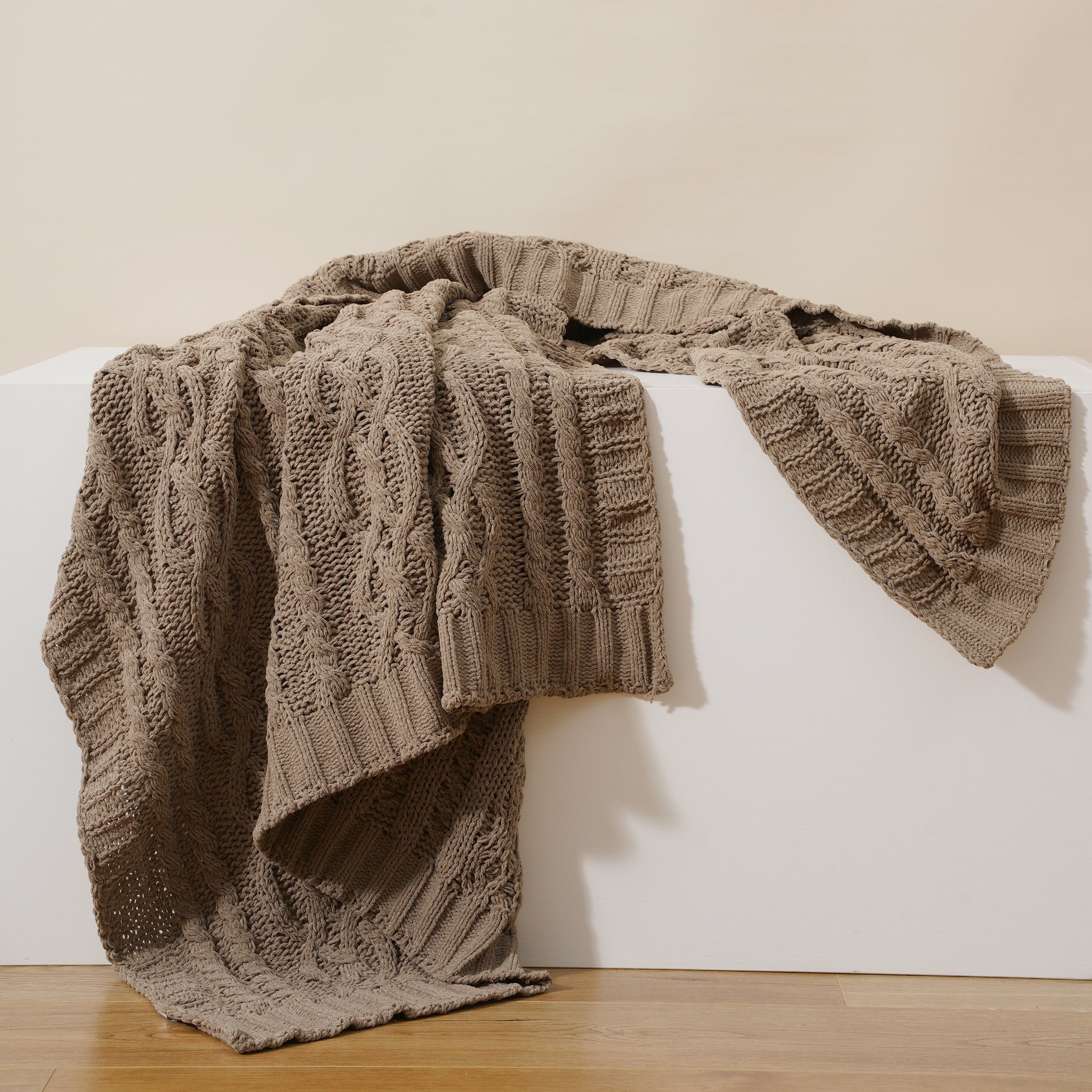 Chenille Cable Knit Throw Blanket