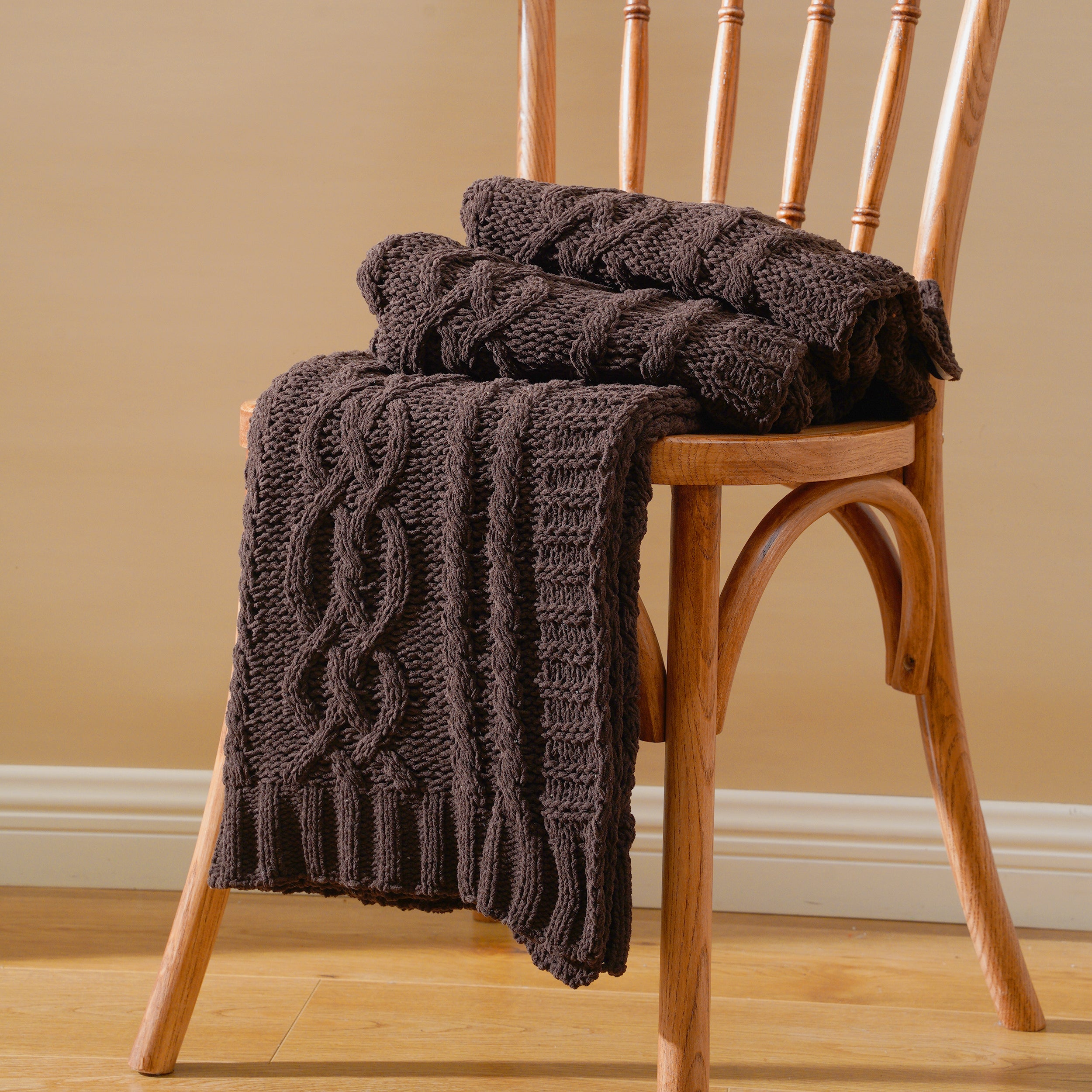 Chenille Cable Knit Throw Blanket