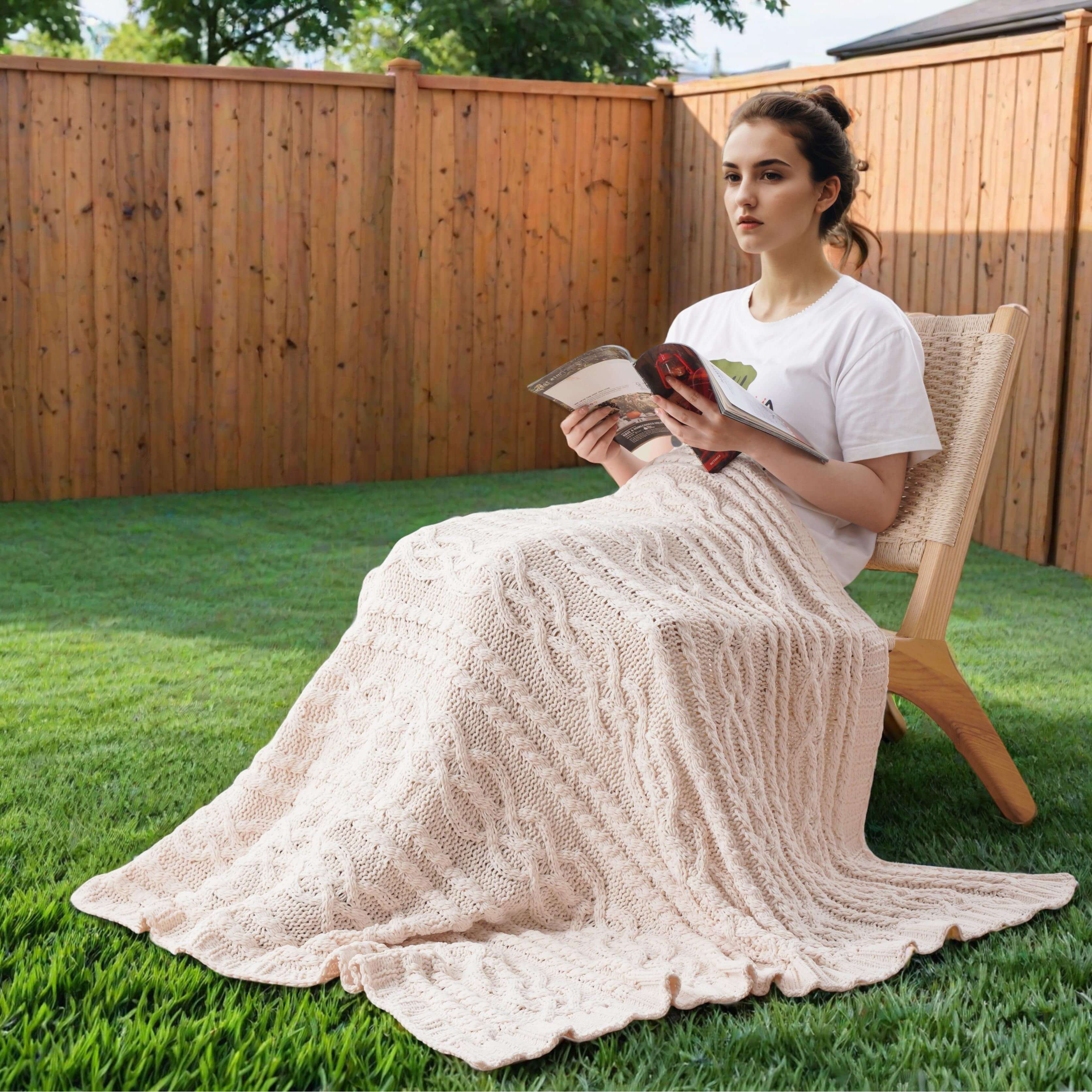 Chenille Cable Knit Throw Blanket