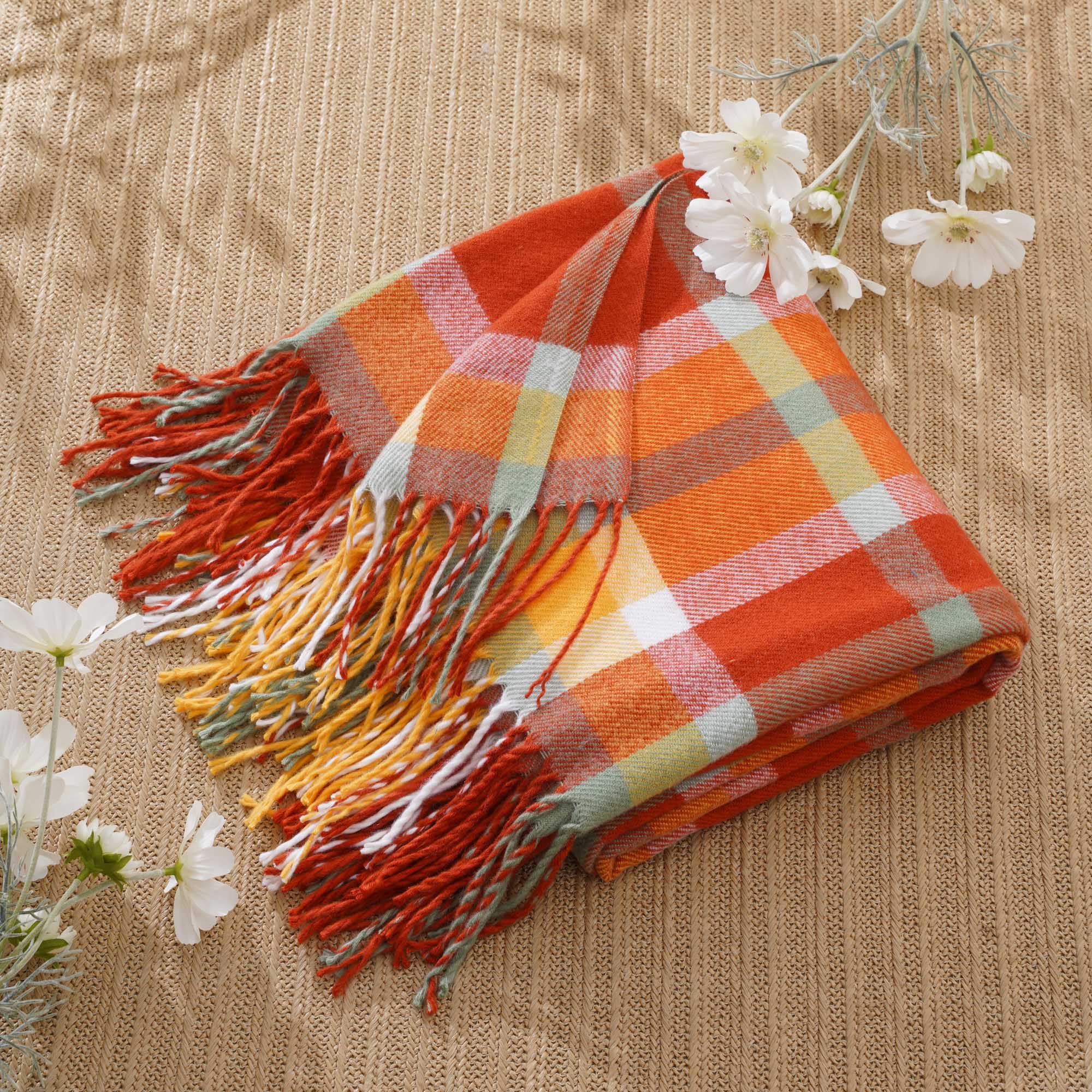 Orange-Red Plaid Throw