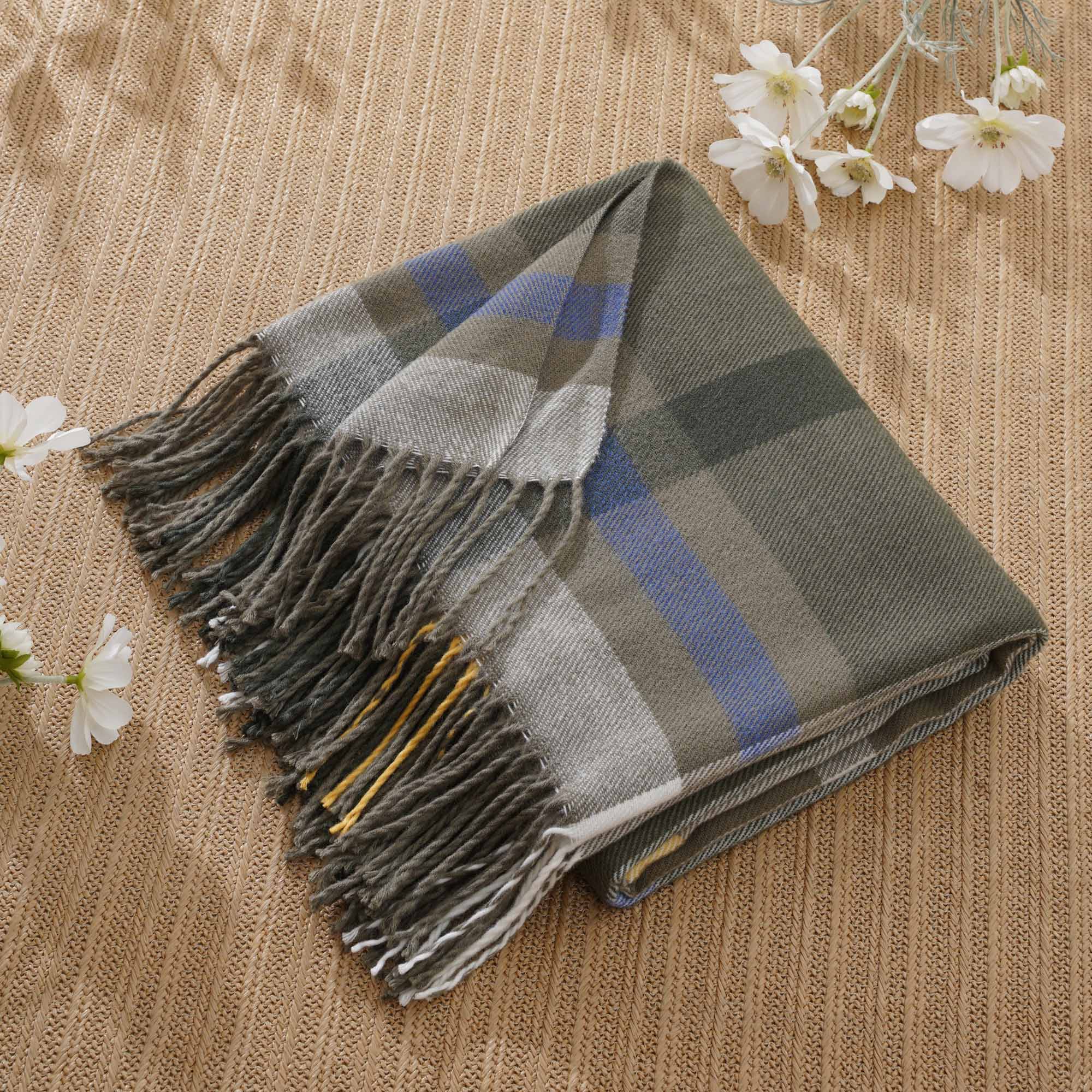 Army-Green Plaid Throw
