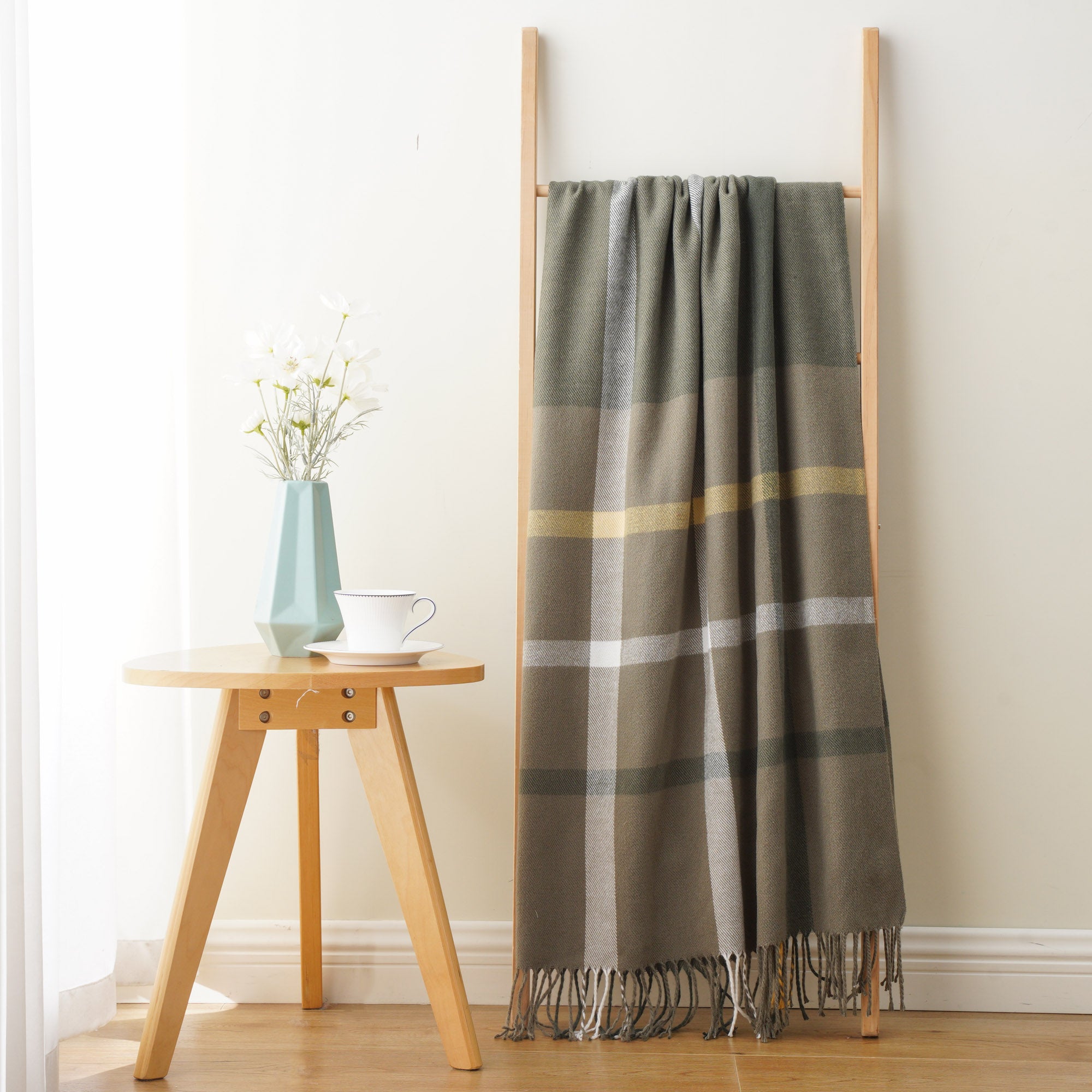 Army-Green Plaid Throw