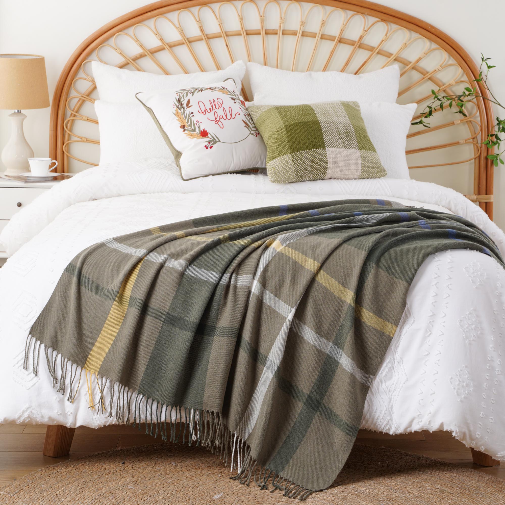 Army-Green Plaid Throw