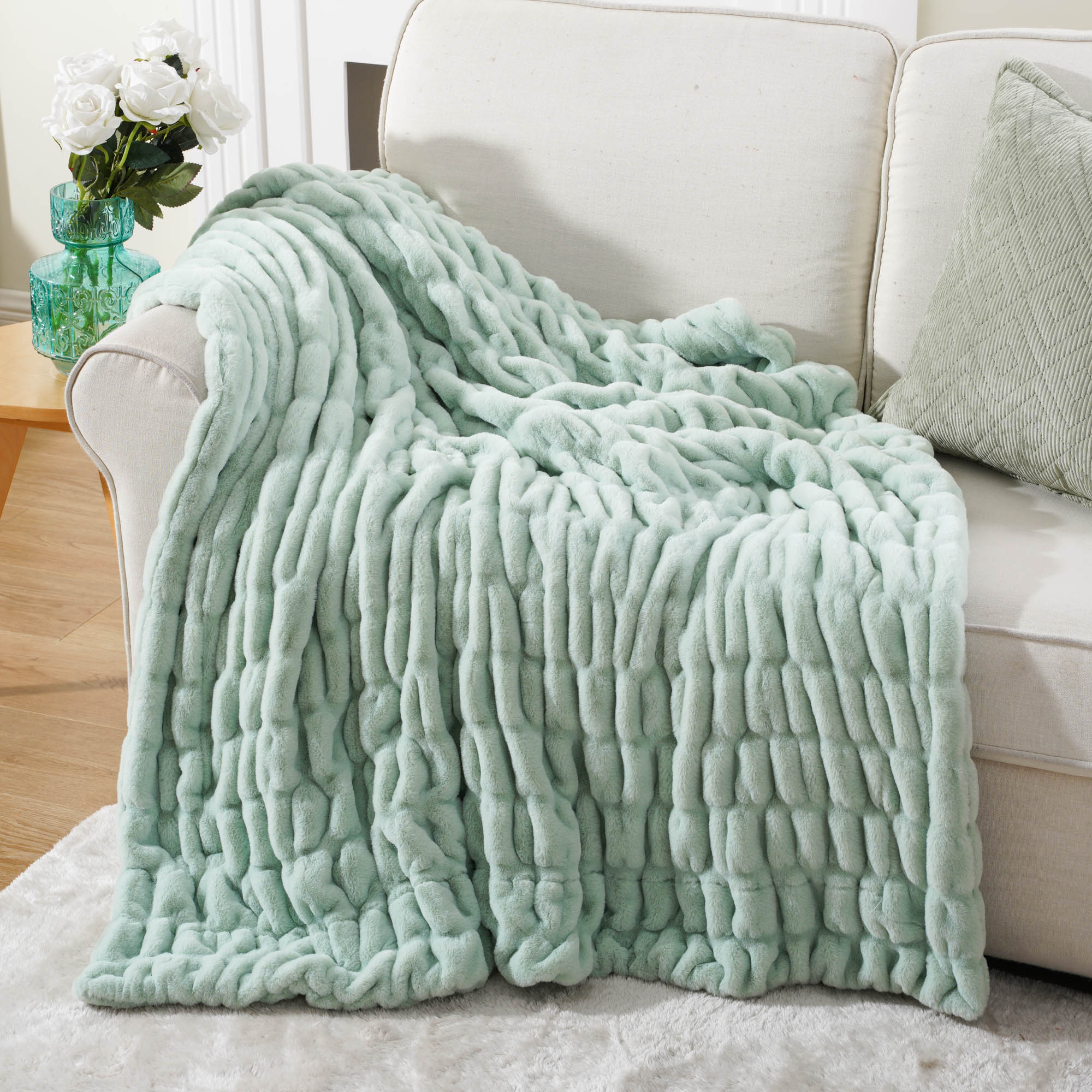 Faux Reversible Rabbit Fur Blanket