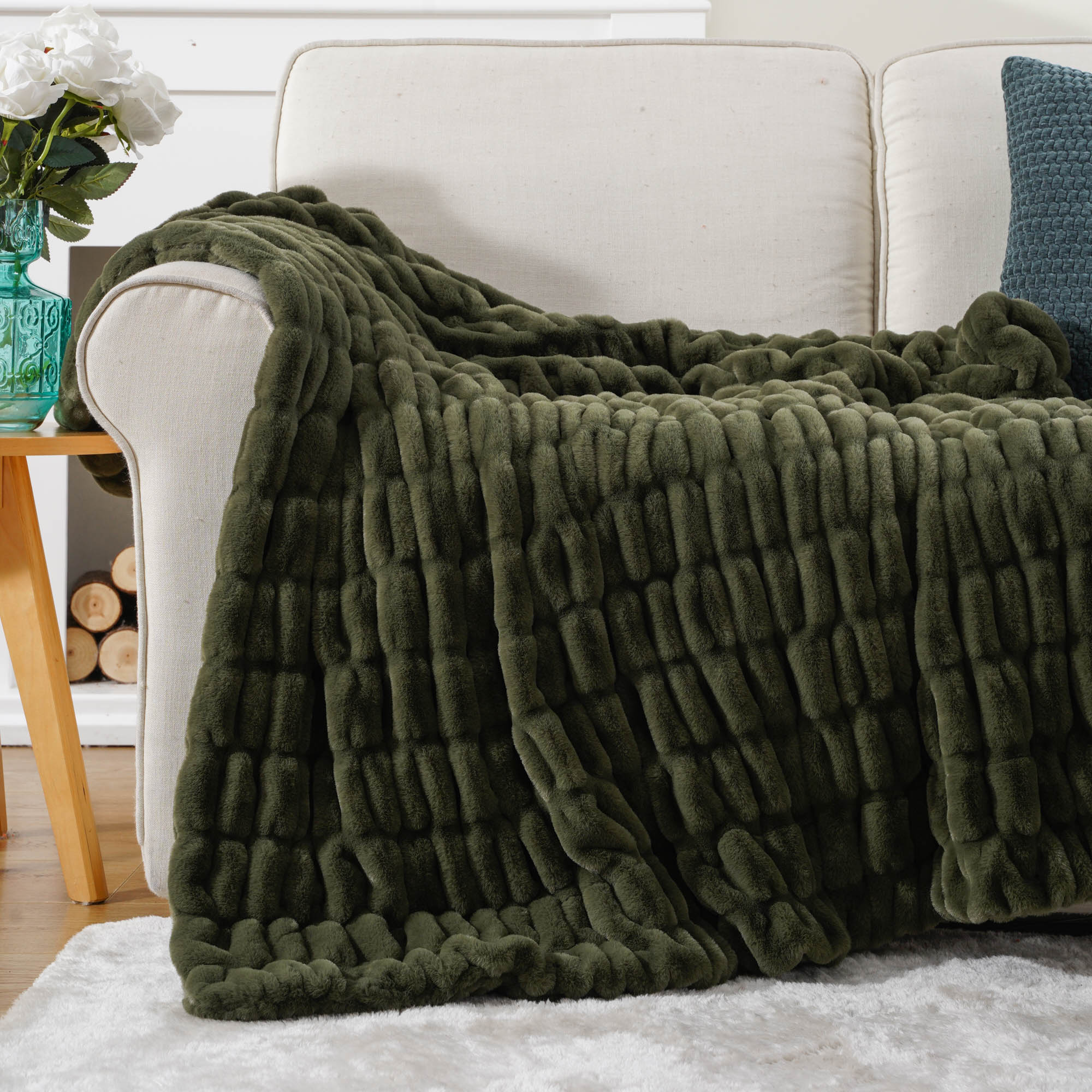 Faux Reversible Rabbit Fur Blanket
