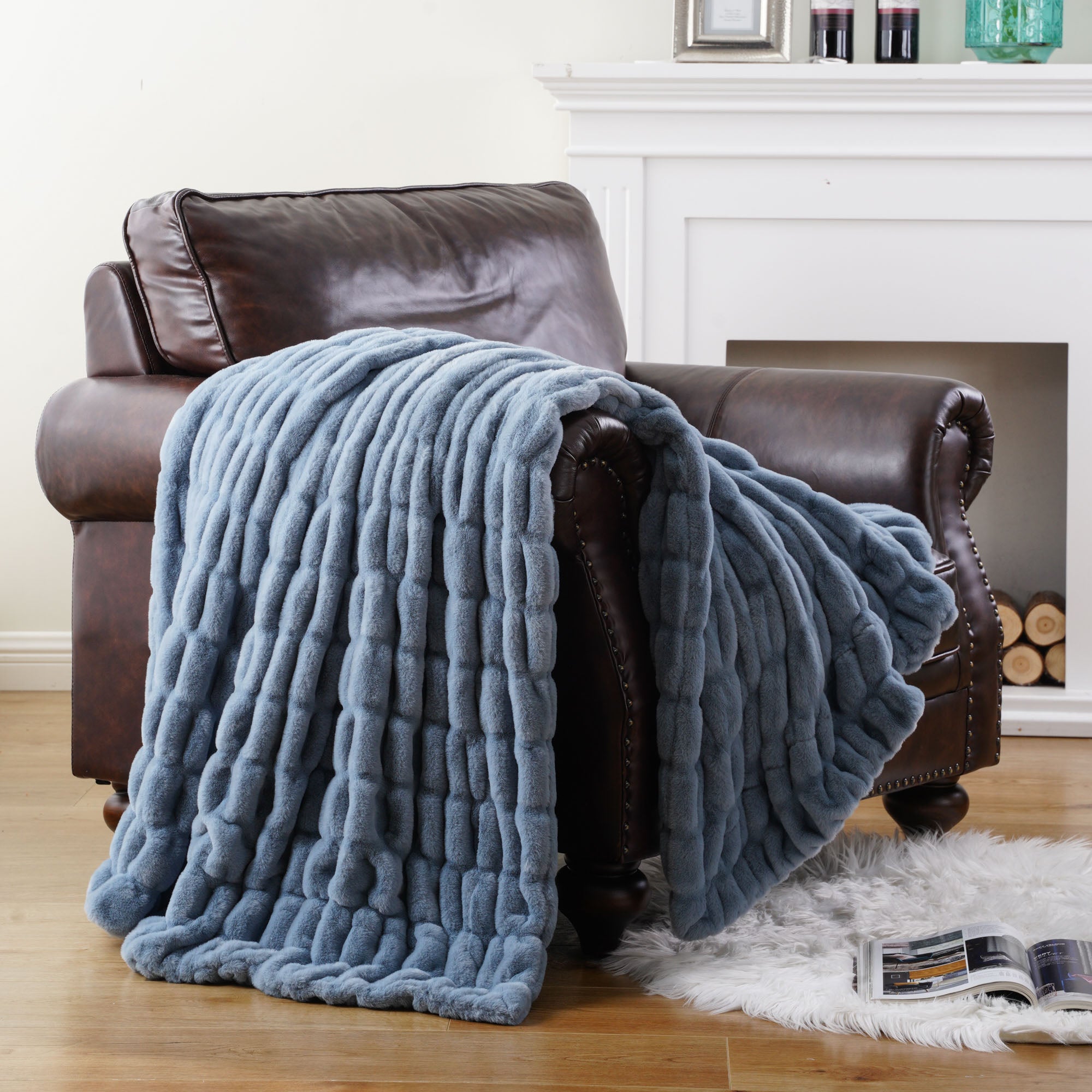 Faux Reversible Rabbit Fur Blanket
