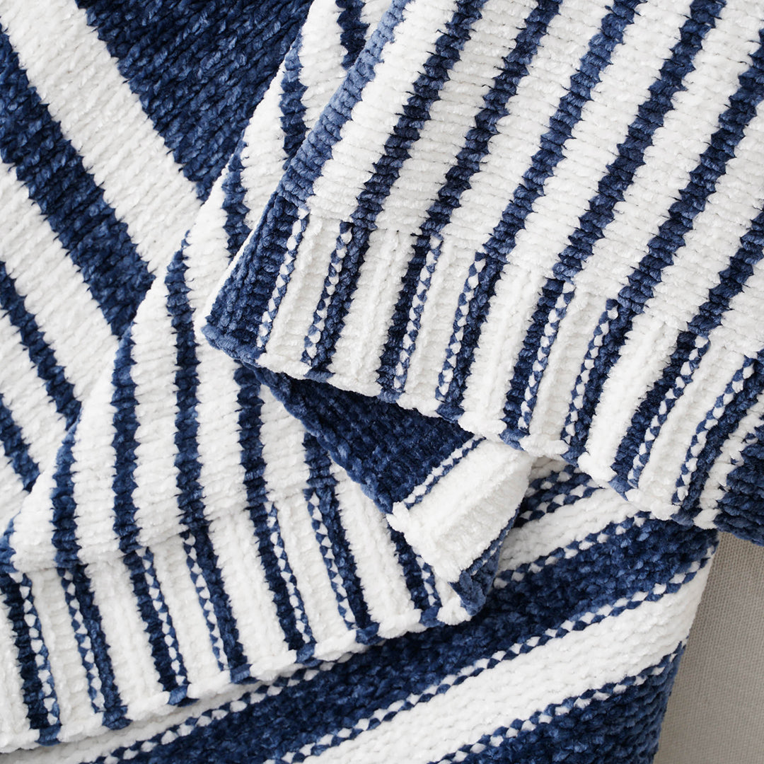 Couverture en chenille à rayures color block 