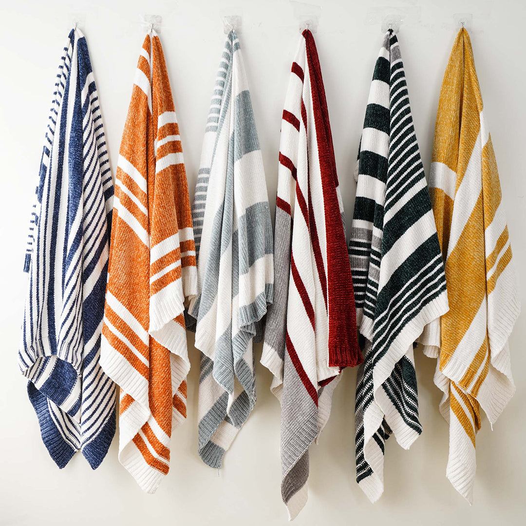 Couverture en chenille à rayures color block 