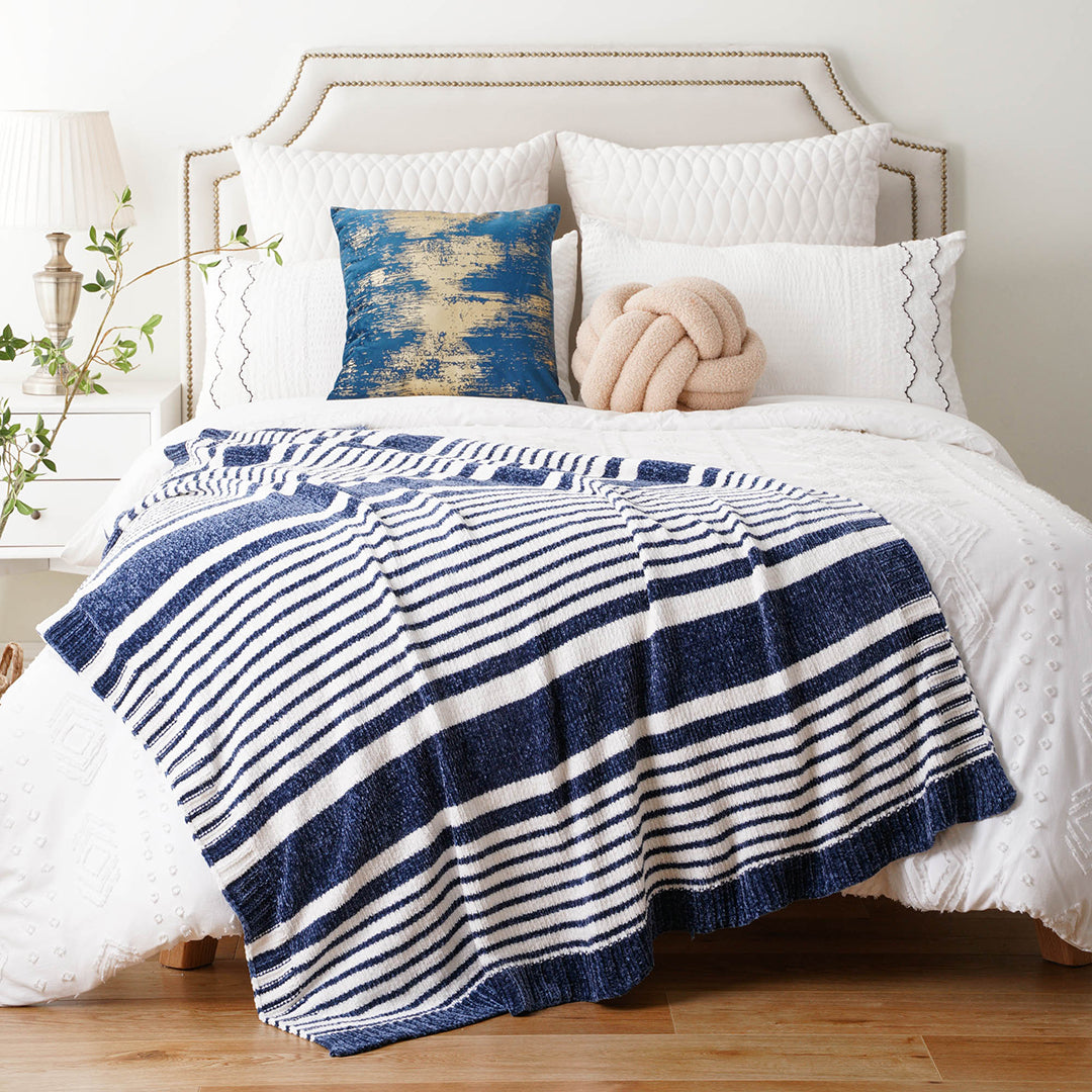Couverture en chenille à rayures color block 