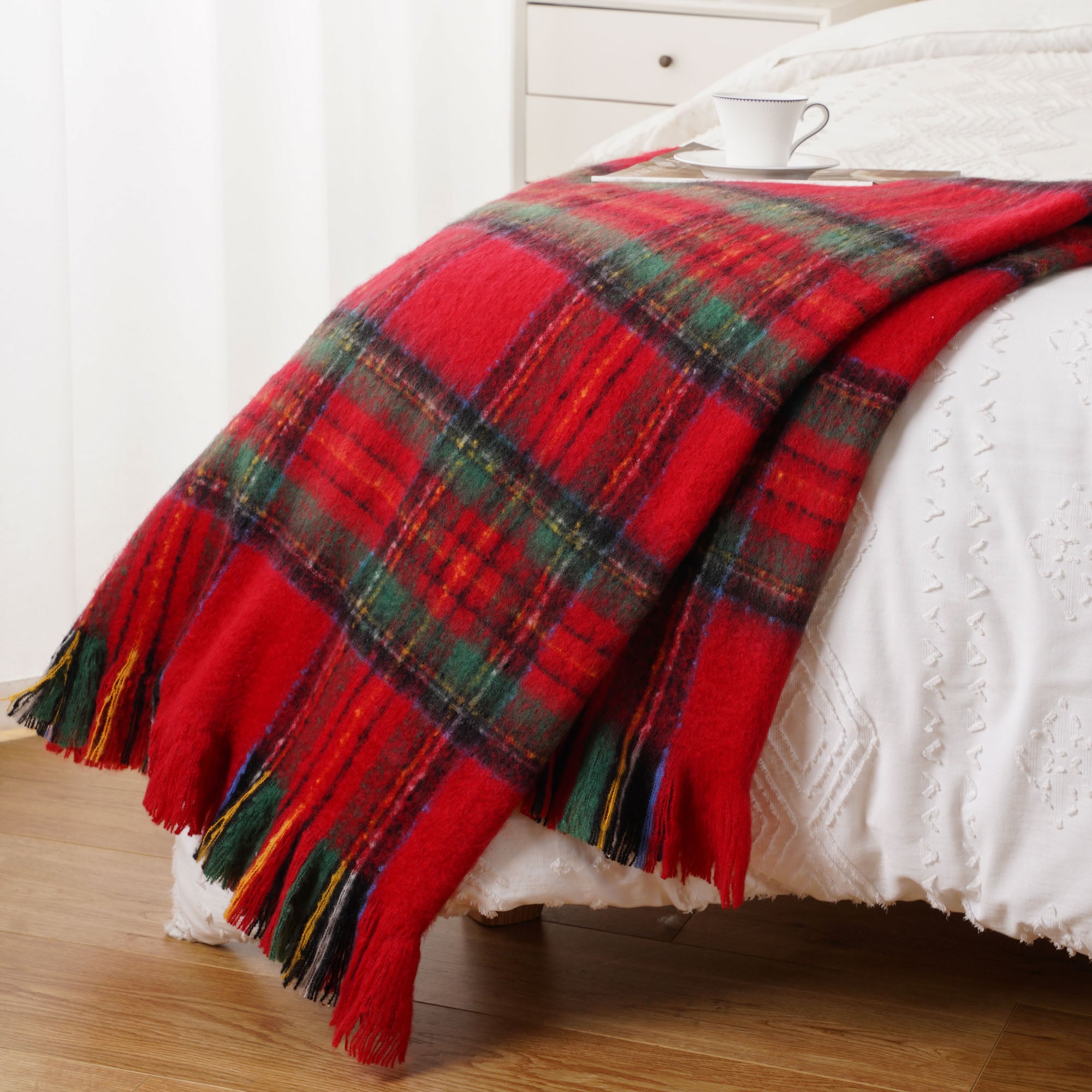 Christmas-Red Mohair Plaid Blanket