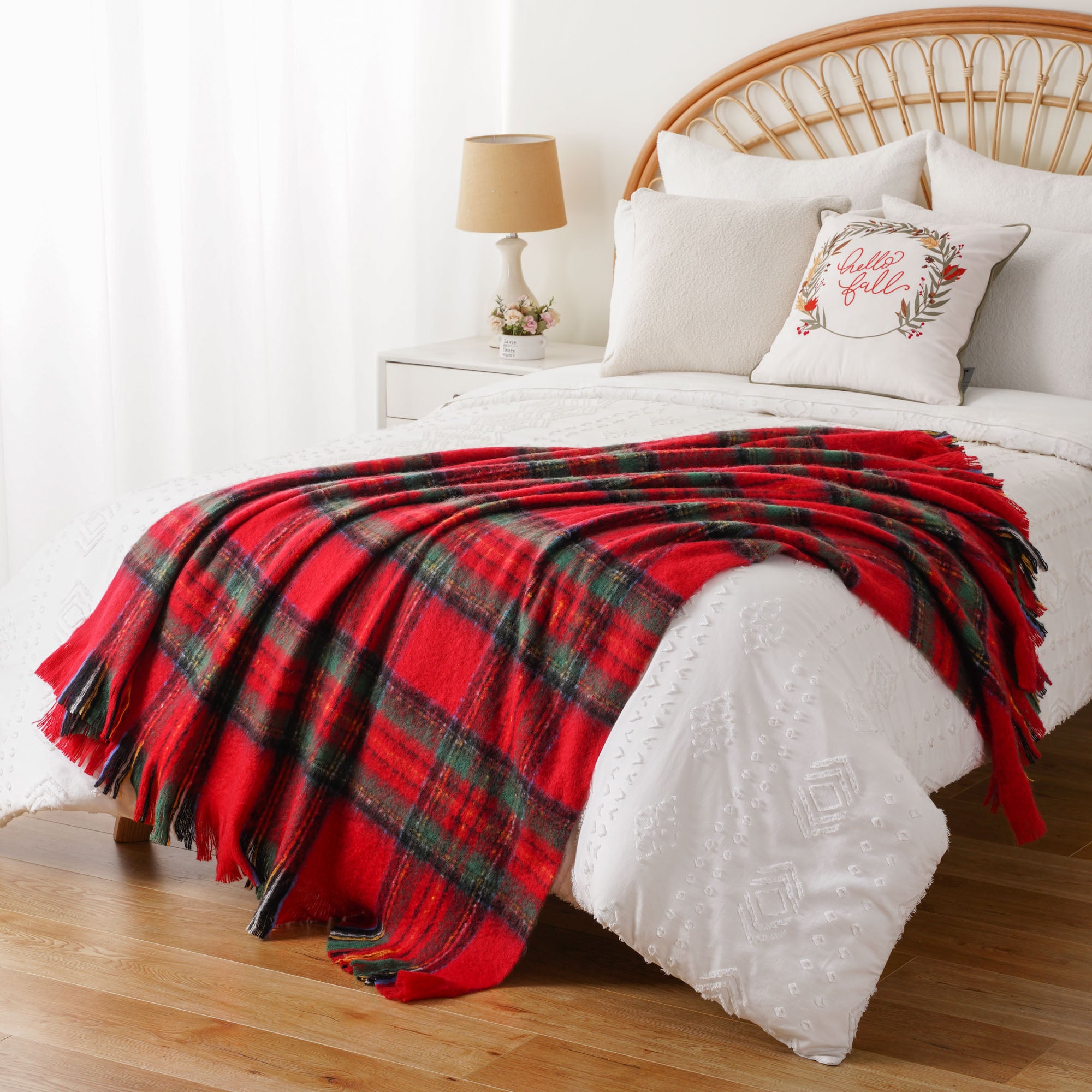 Christmas-Red Mohair Plaid Blanket