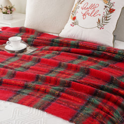 Christmas-Red Mohair Plaid Blanket