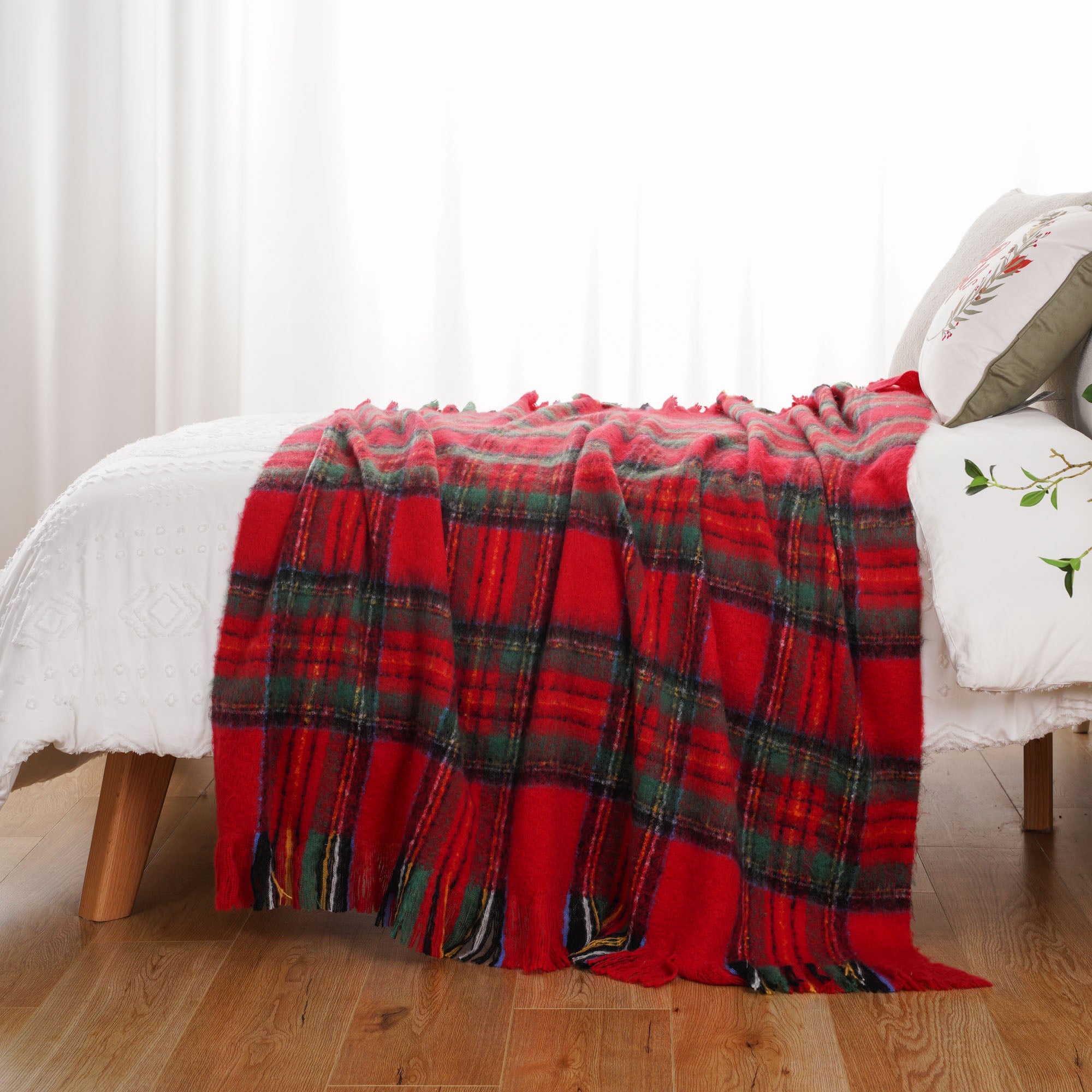 Christmas-Red Mohair Plaid Blanket