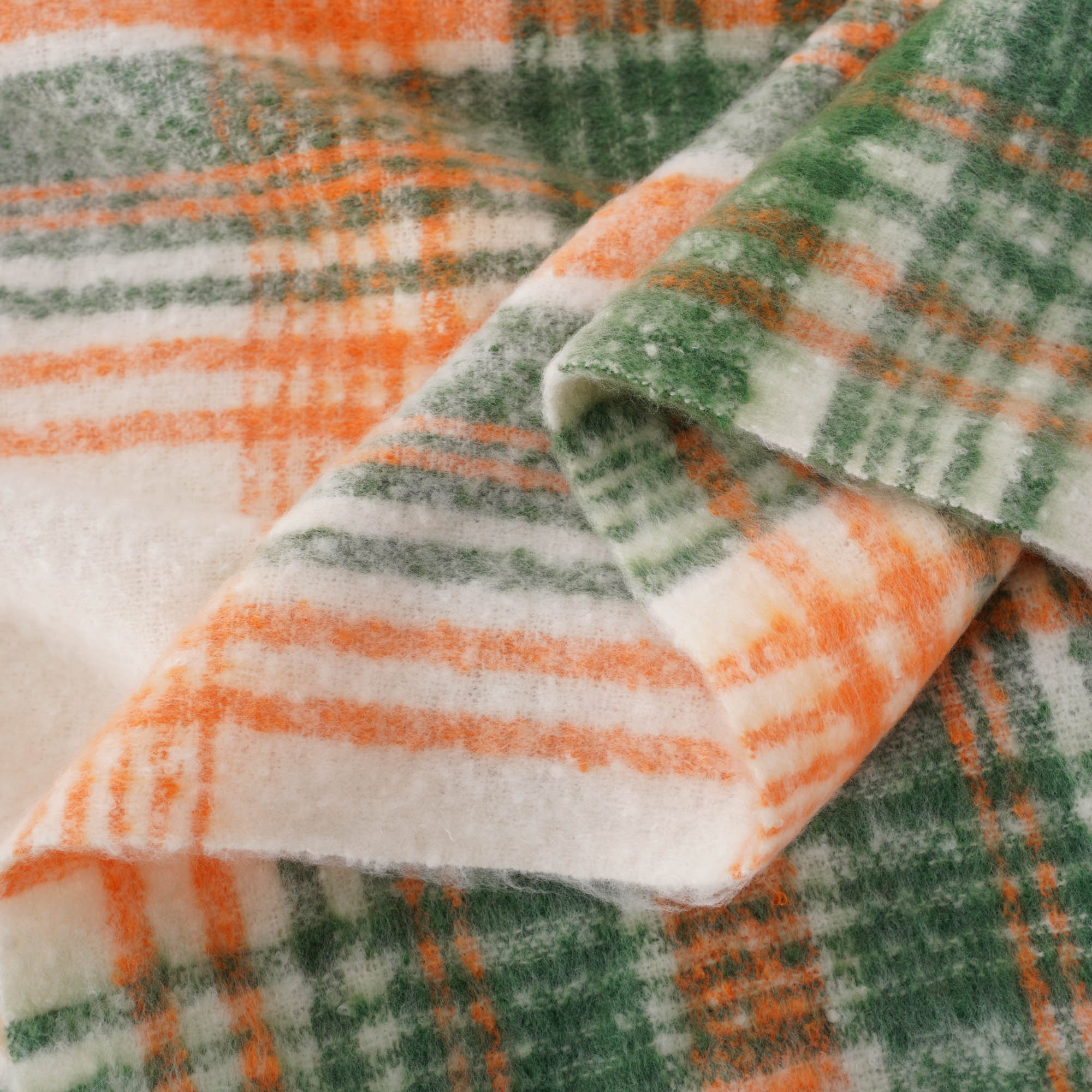 Green-Orange Mohair Plaid Blanket