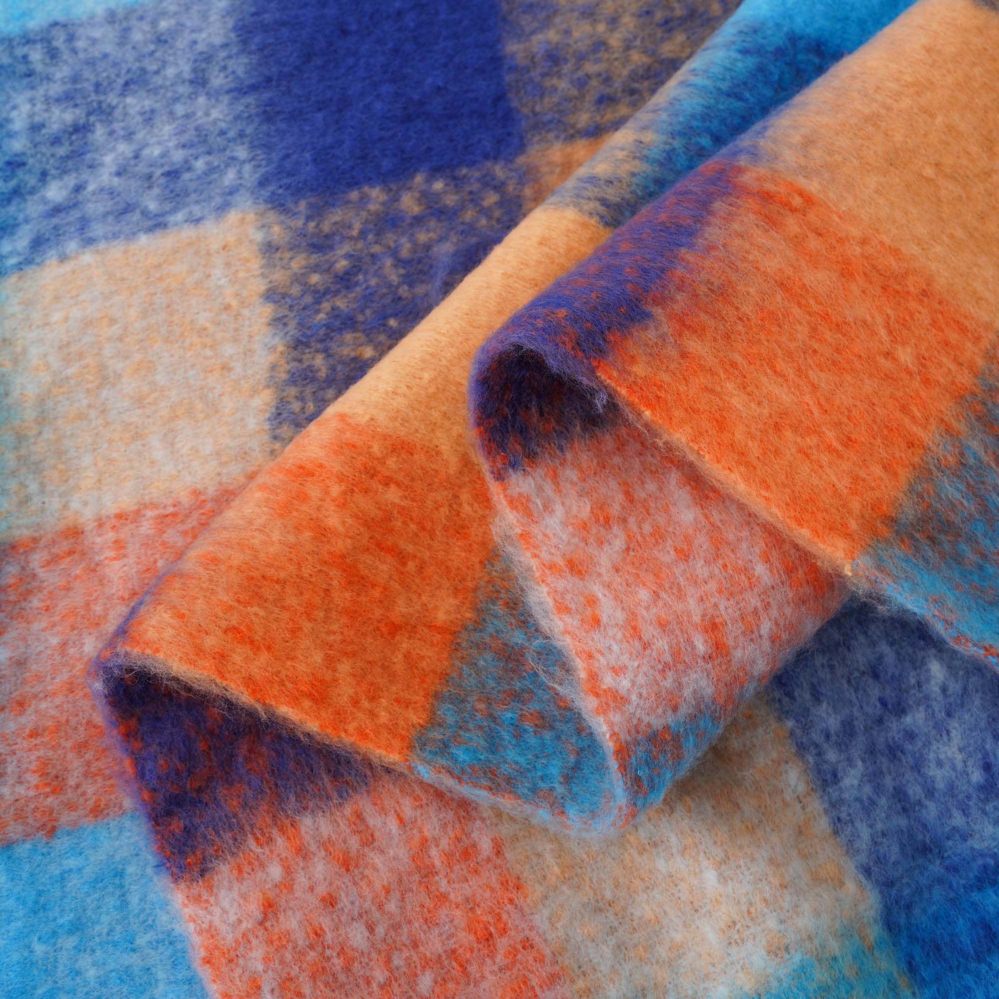 Multi-Blue Mohair Plaid Blanket