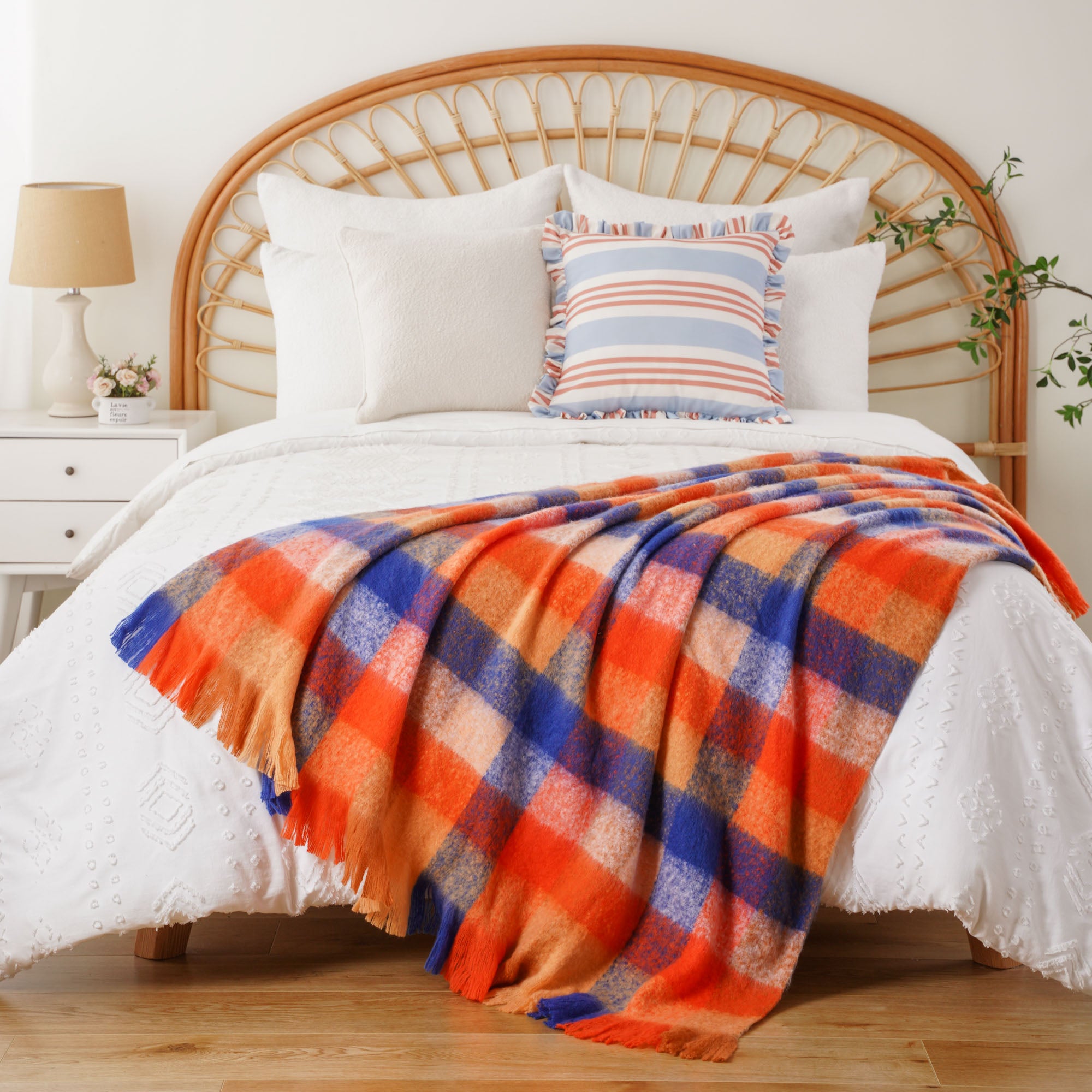 Multi-Orange Mohair Plaid Blanket