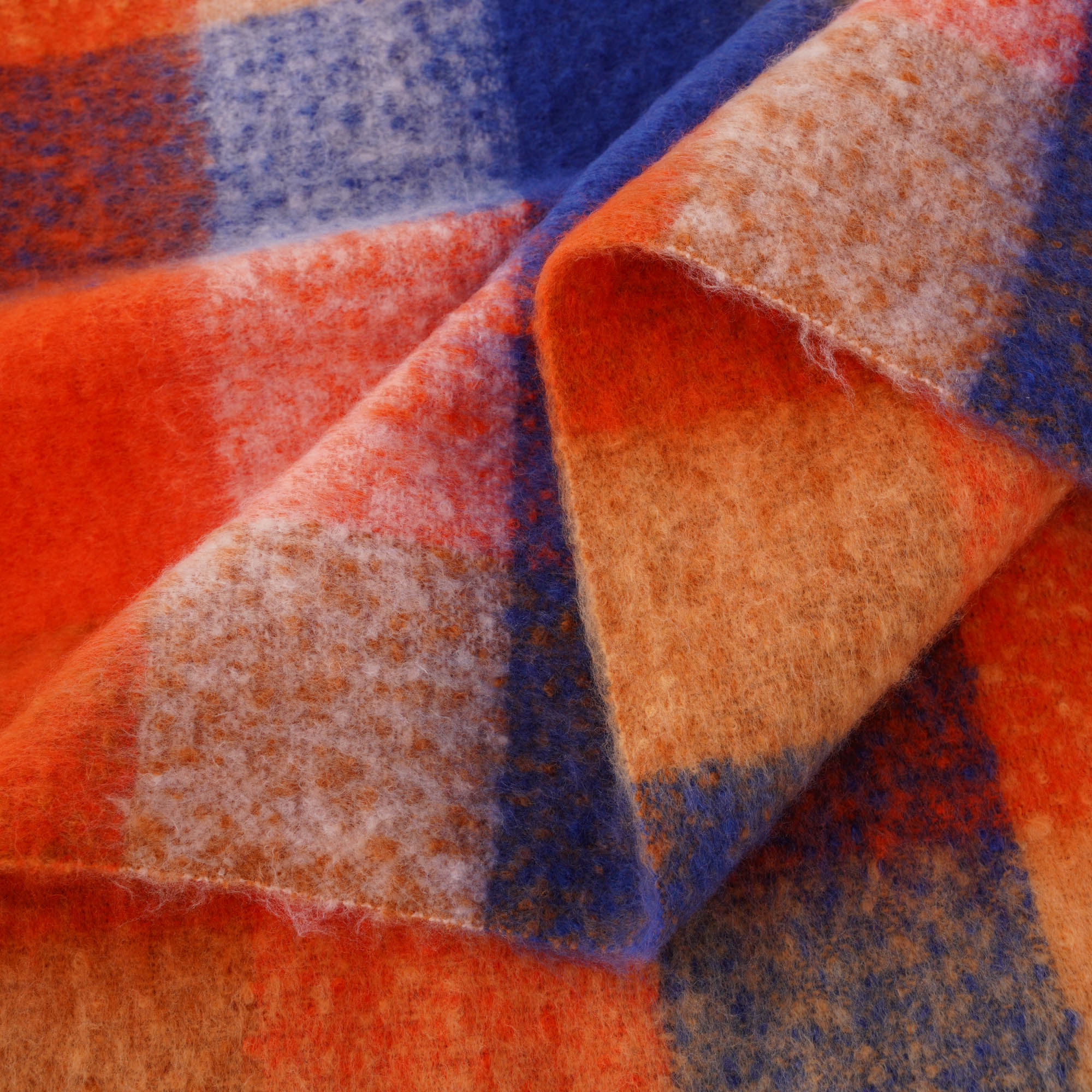 Multi-Orange Mohair Plaid Blanket