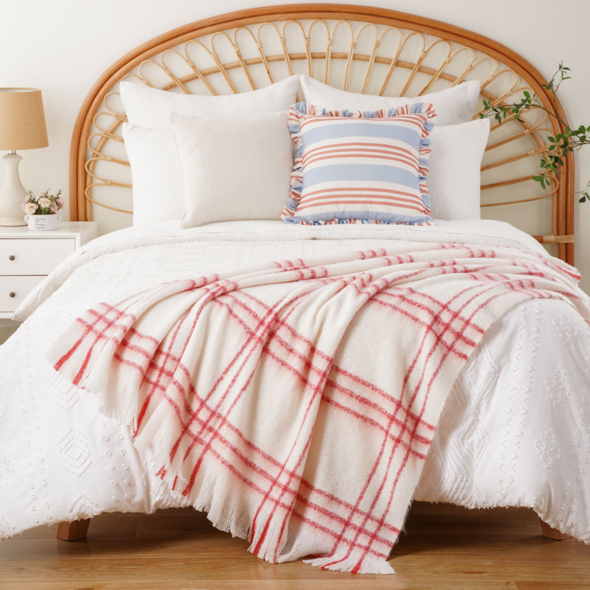 Red-Stripe Mohair Plaid Blanket