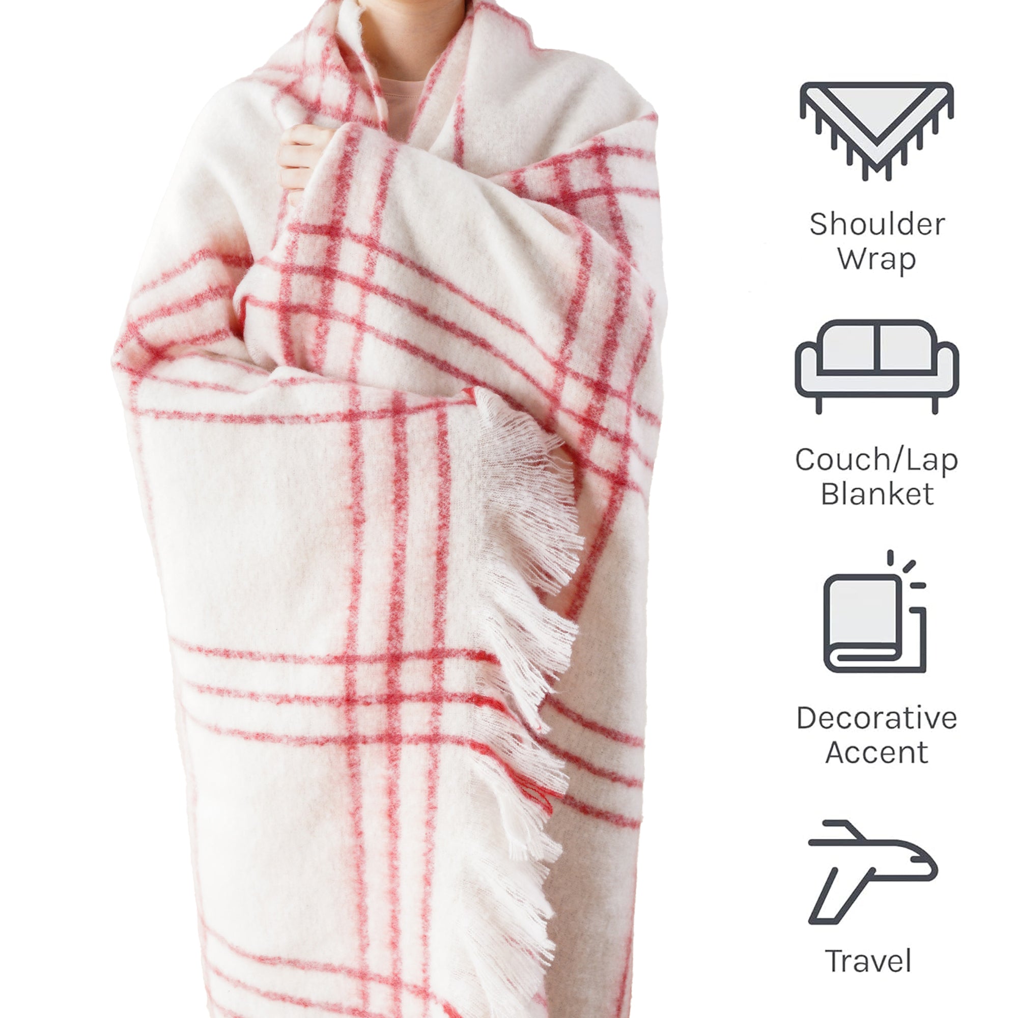 Red-Stripe Mohair Plaid Blanket