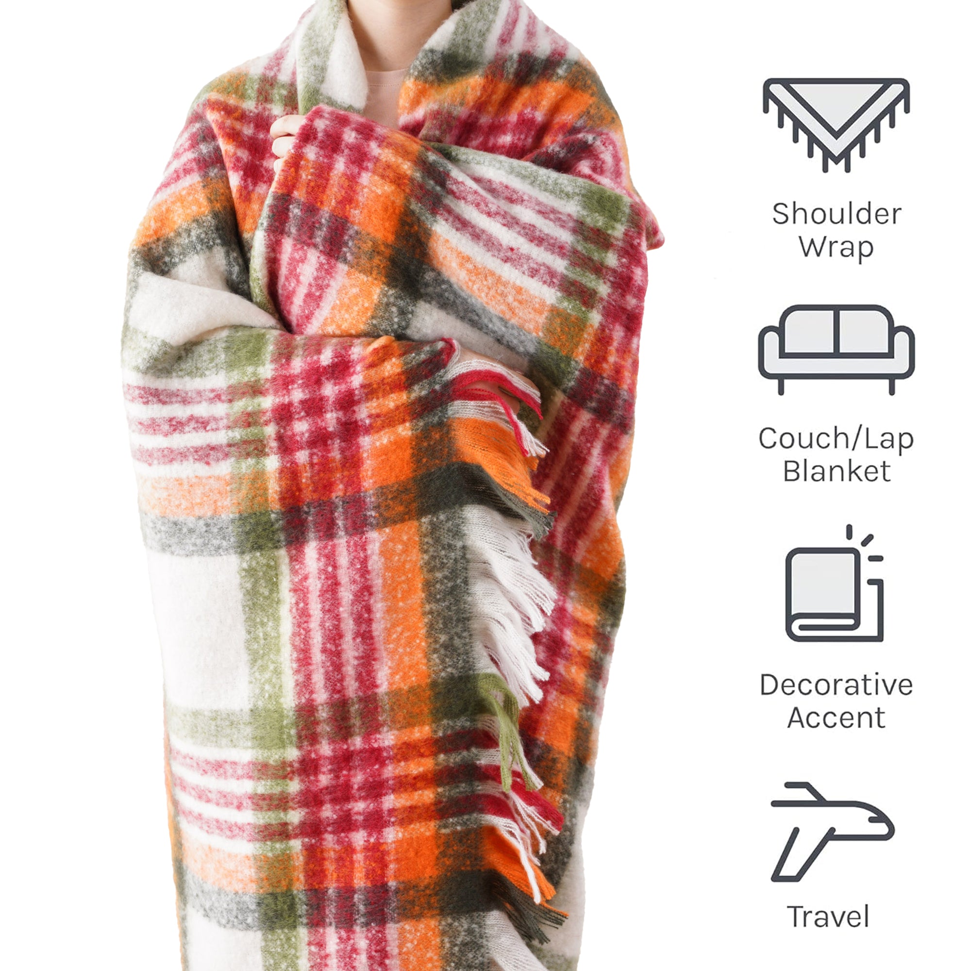 Red-Green Mohair Plaid Blanket