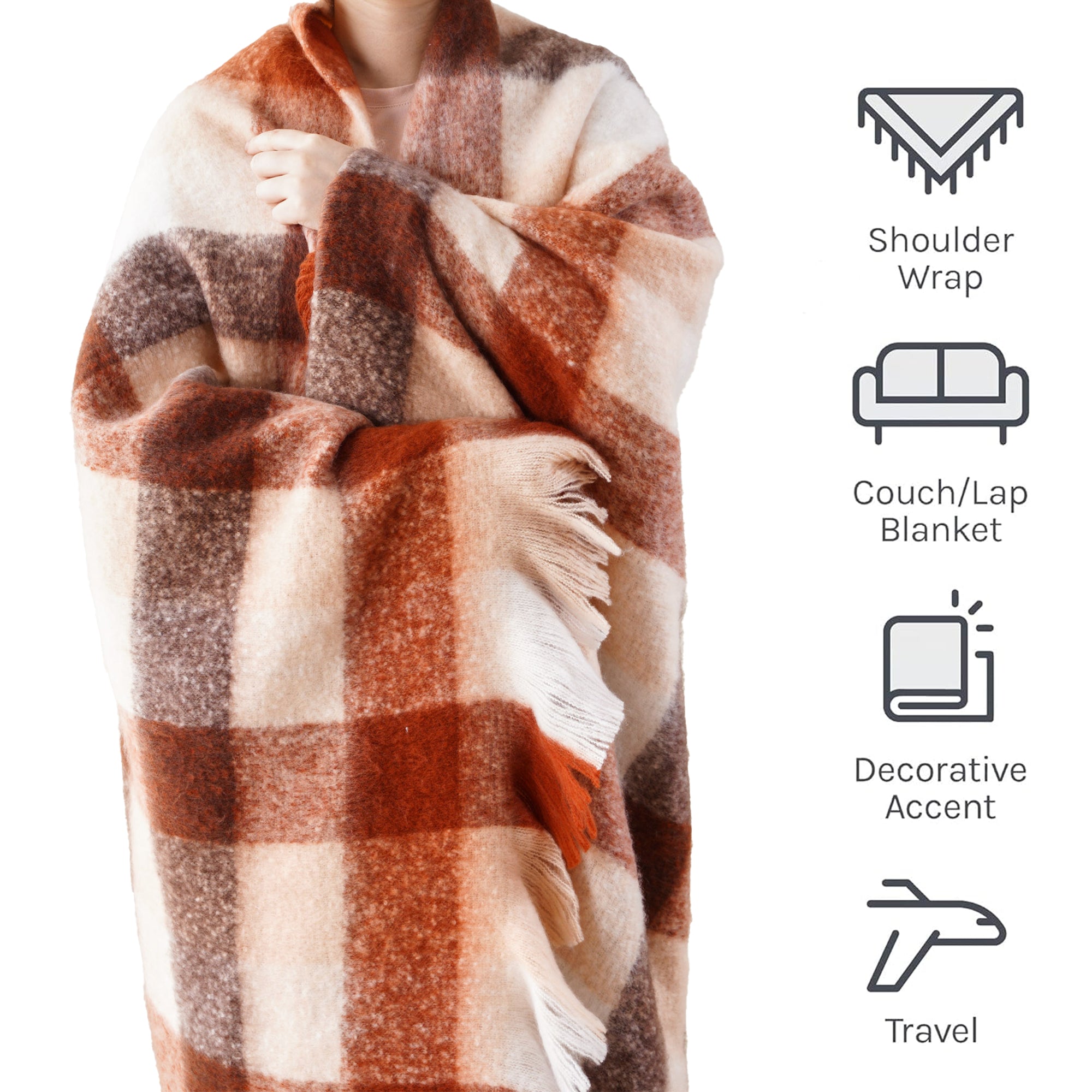 Rust Mohair Plaid Blanket