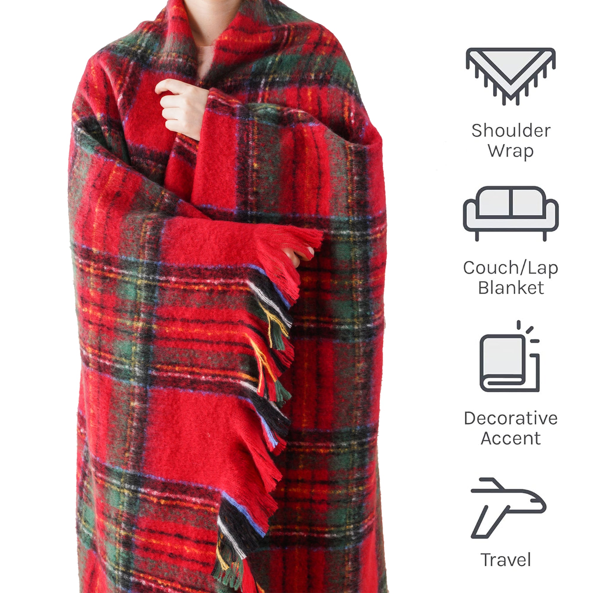 Christmas-Red Mohair Plaid Blanket