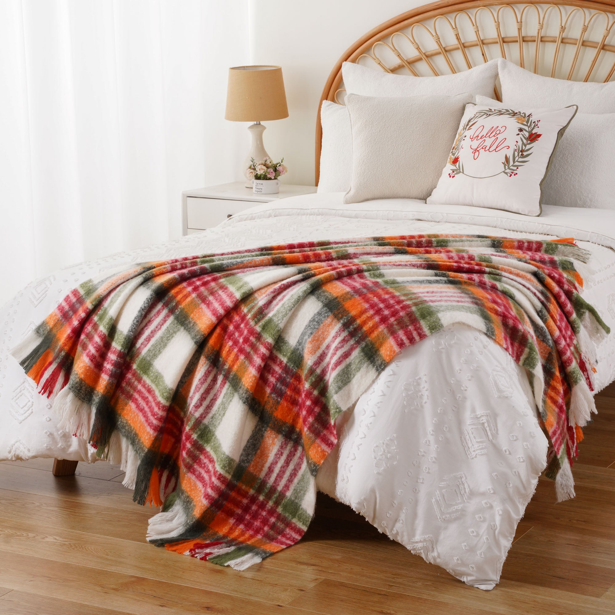 Red-Green Mohair Plaid Blanket