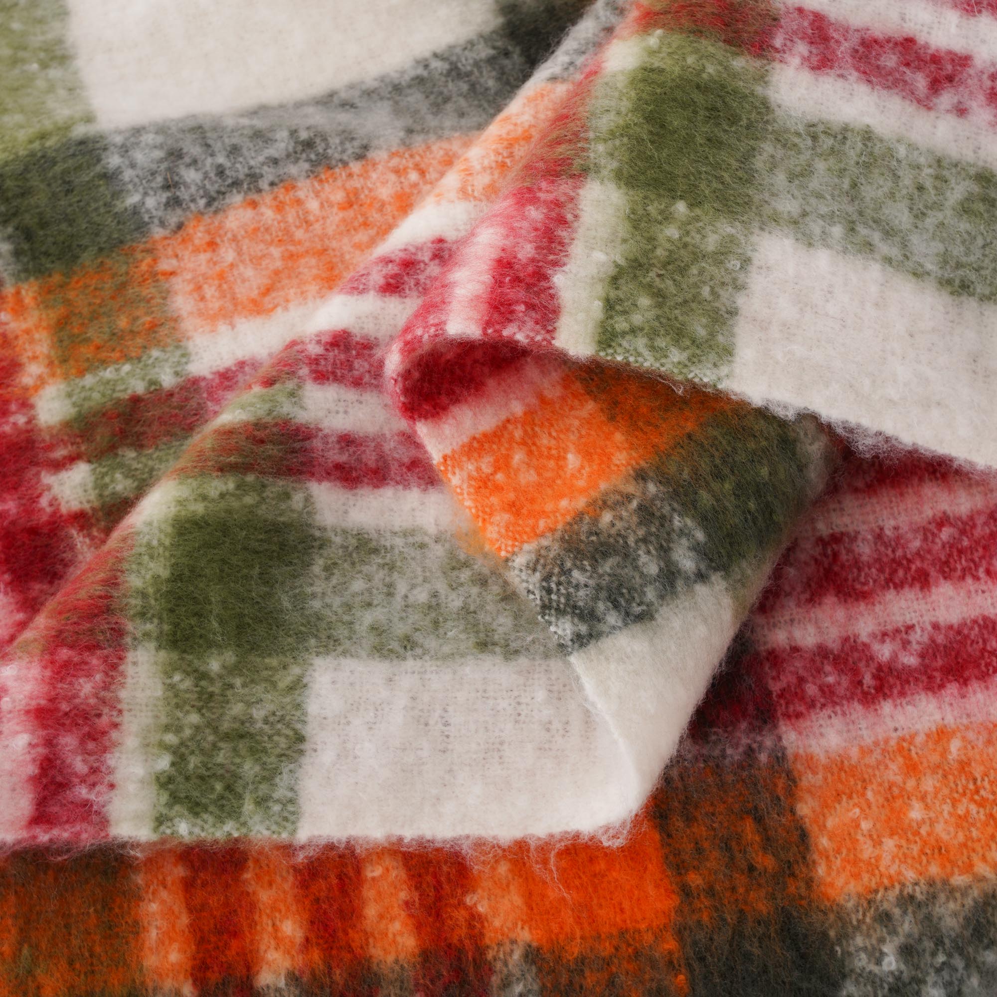 Red-Green Mohair Plaid Blanket
